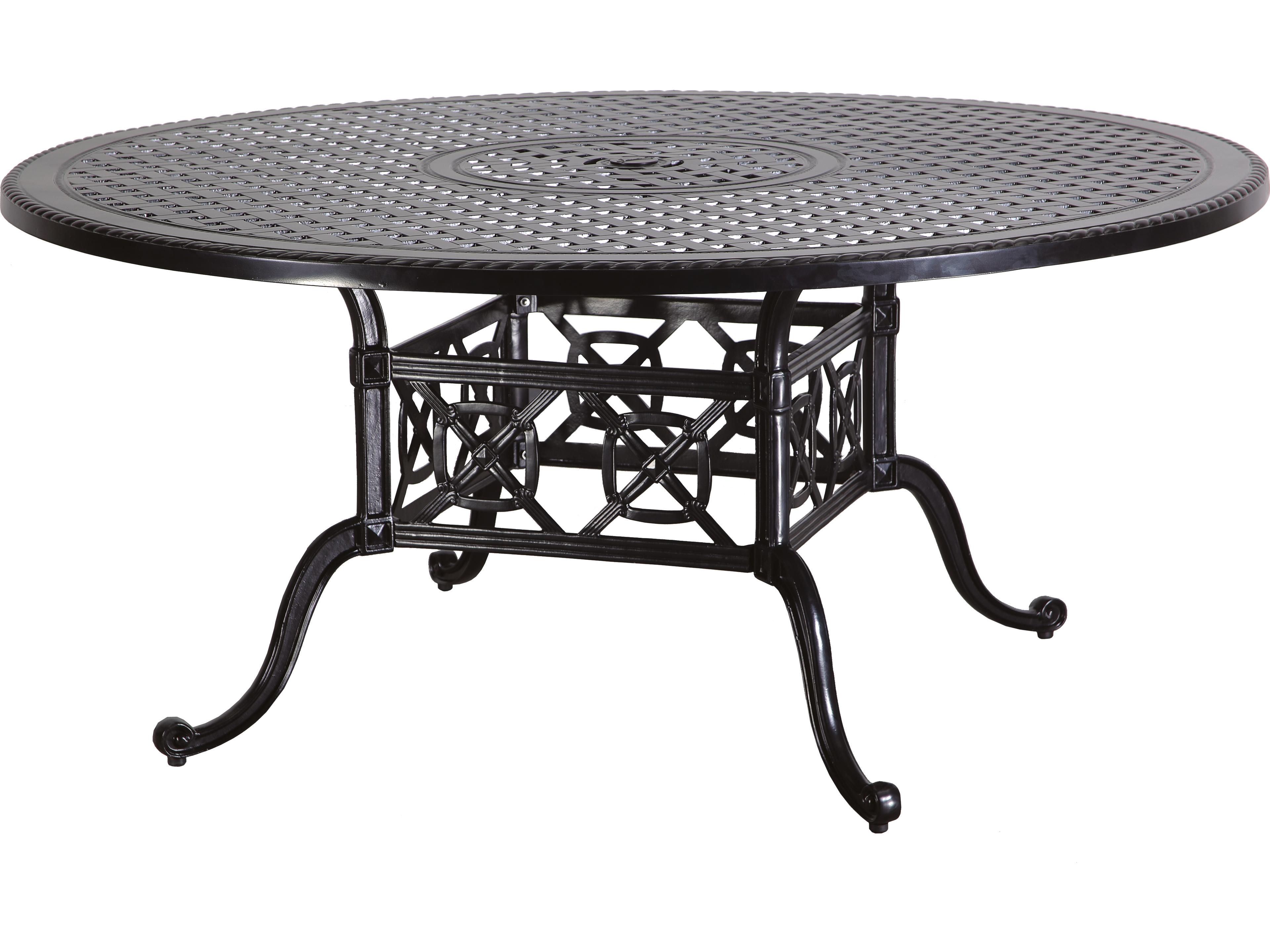 Grand Terrace Cast Aluminum Round Outdoor Dining Table with Umbrella Hole