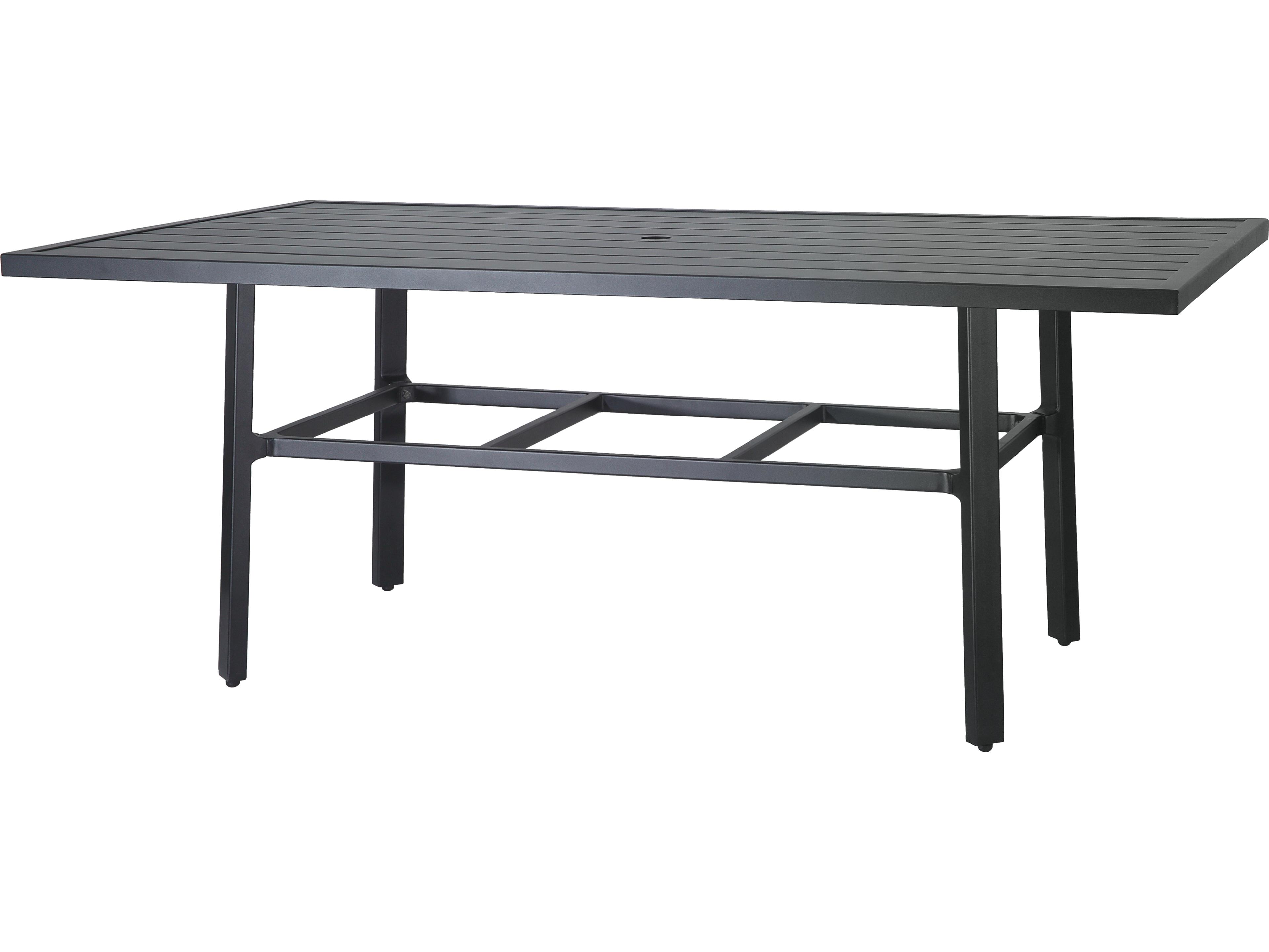 Plank Aluminum Rectangular Outdoor Dining Table with Umbrella Hole