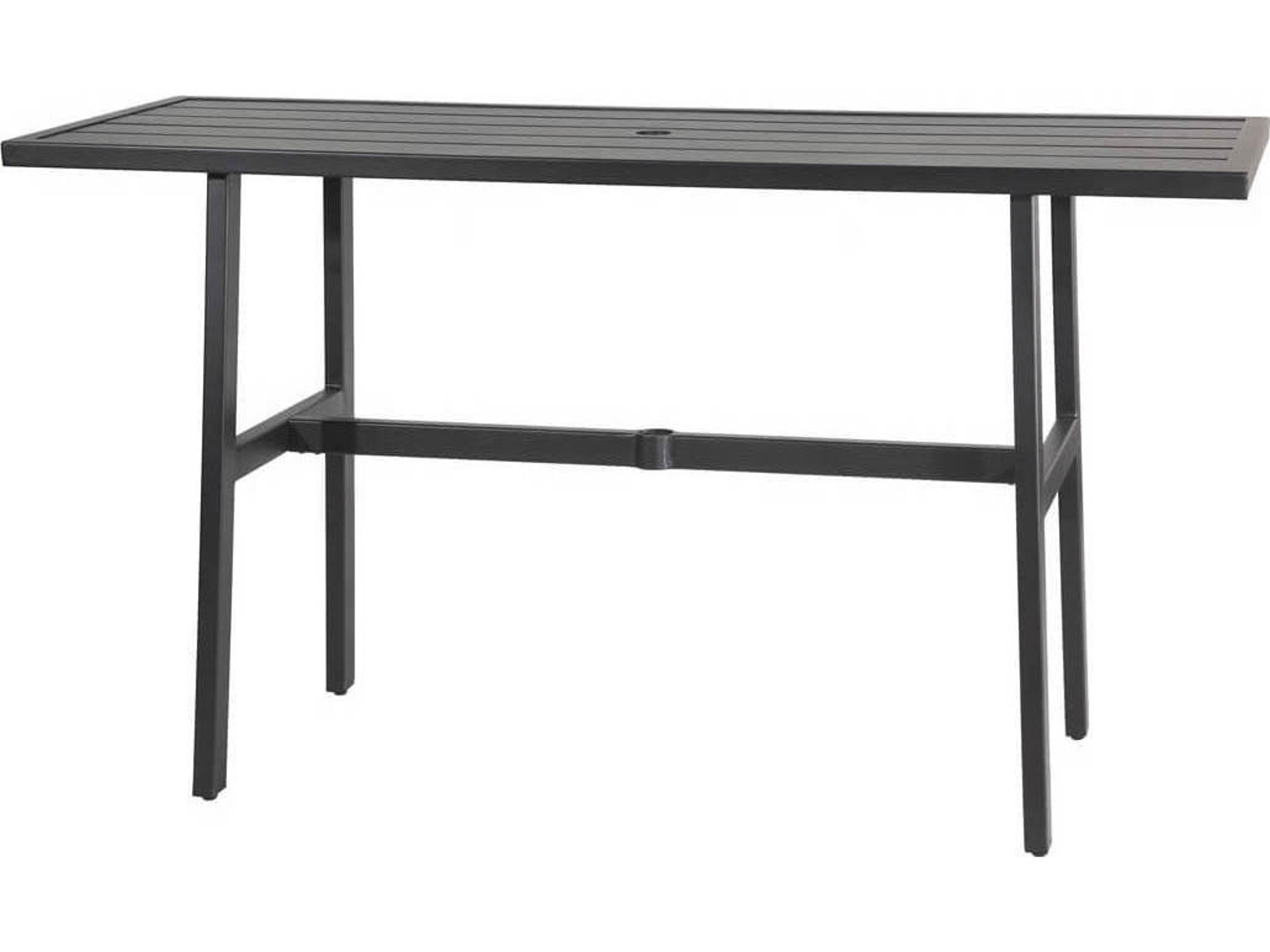 Plank Carbon Aluminum Rectangular Patio Counter Table with Umbrella Hole