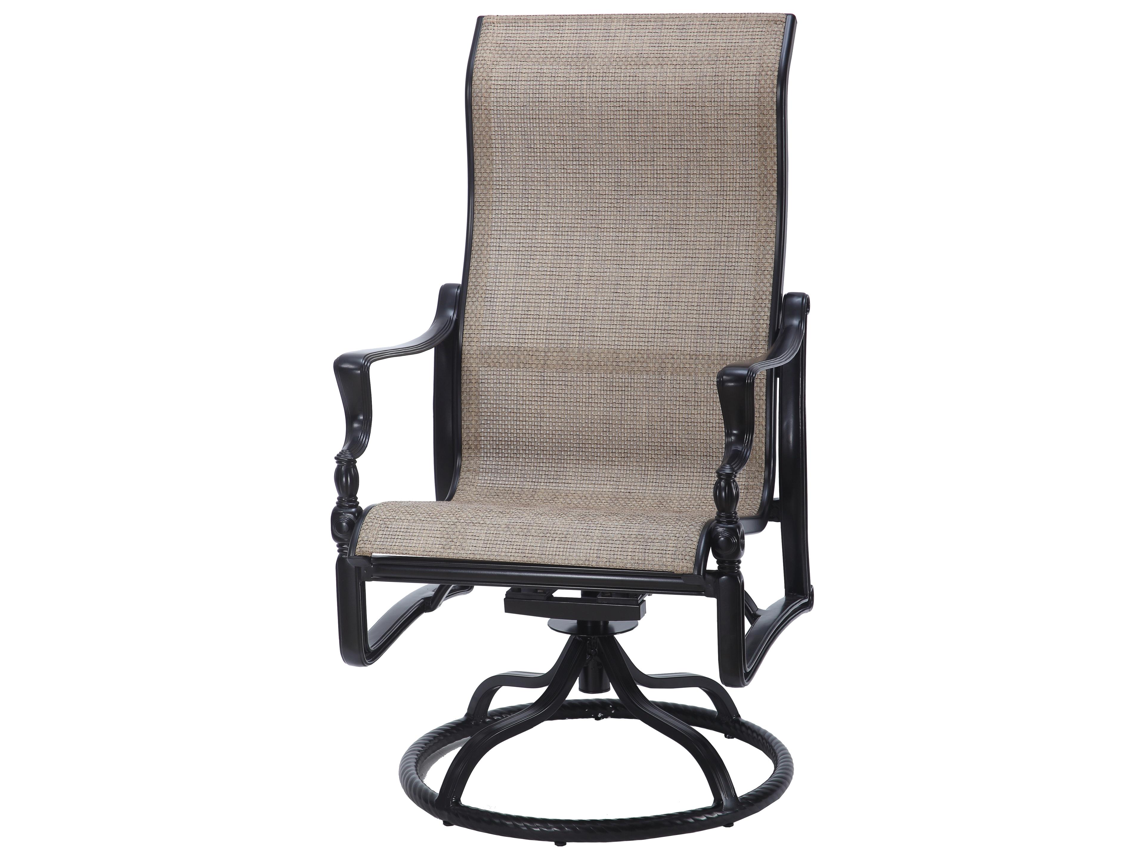 Bel Air Sling Cast Aluminum High Back Swivel Rocker Patio Dining Arm Chair