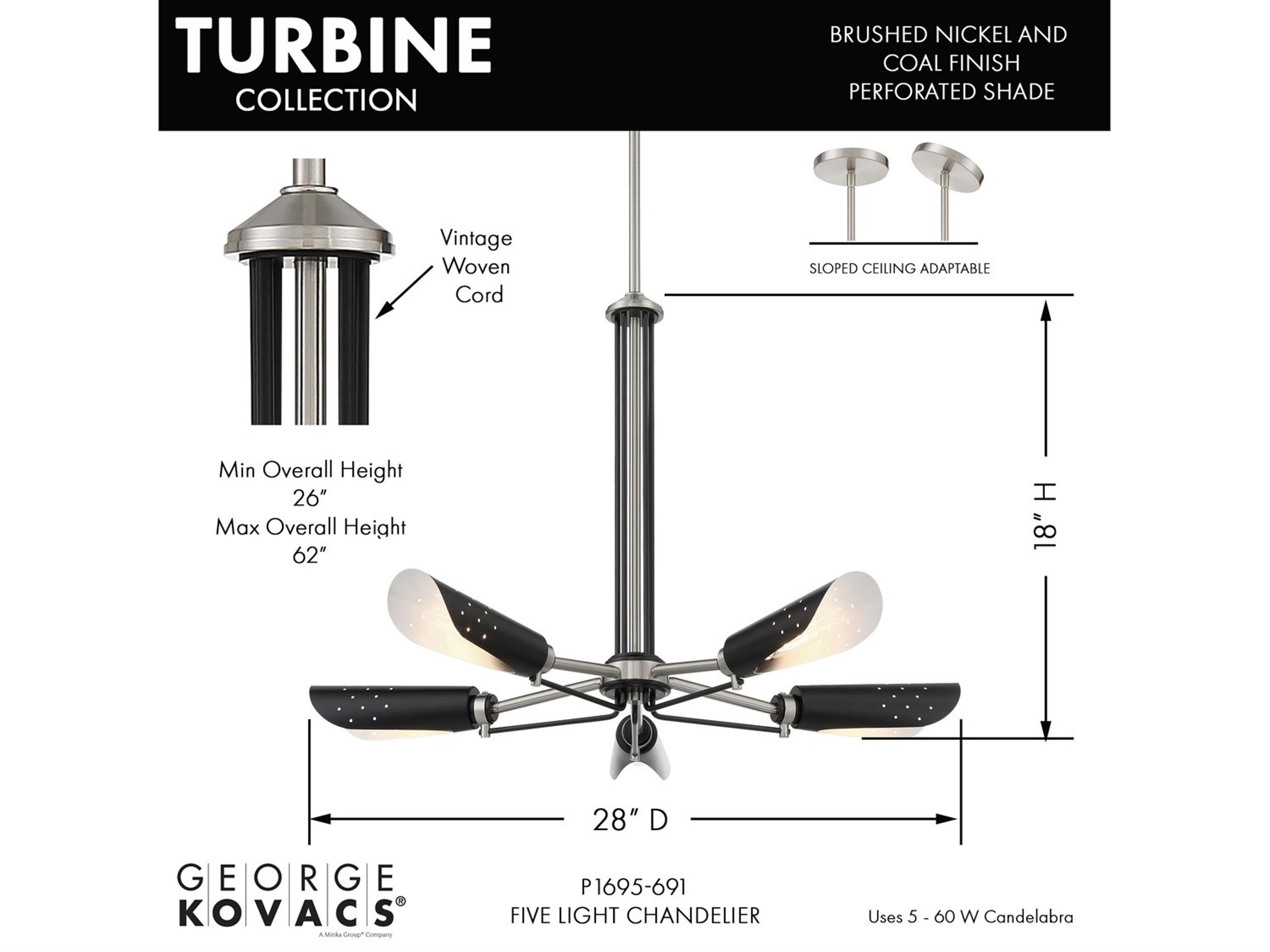 George Kovacs Turbine 5-Light Coal Brushed Nickel Chandelier