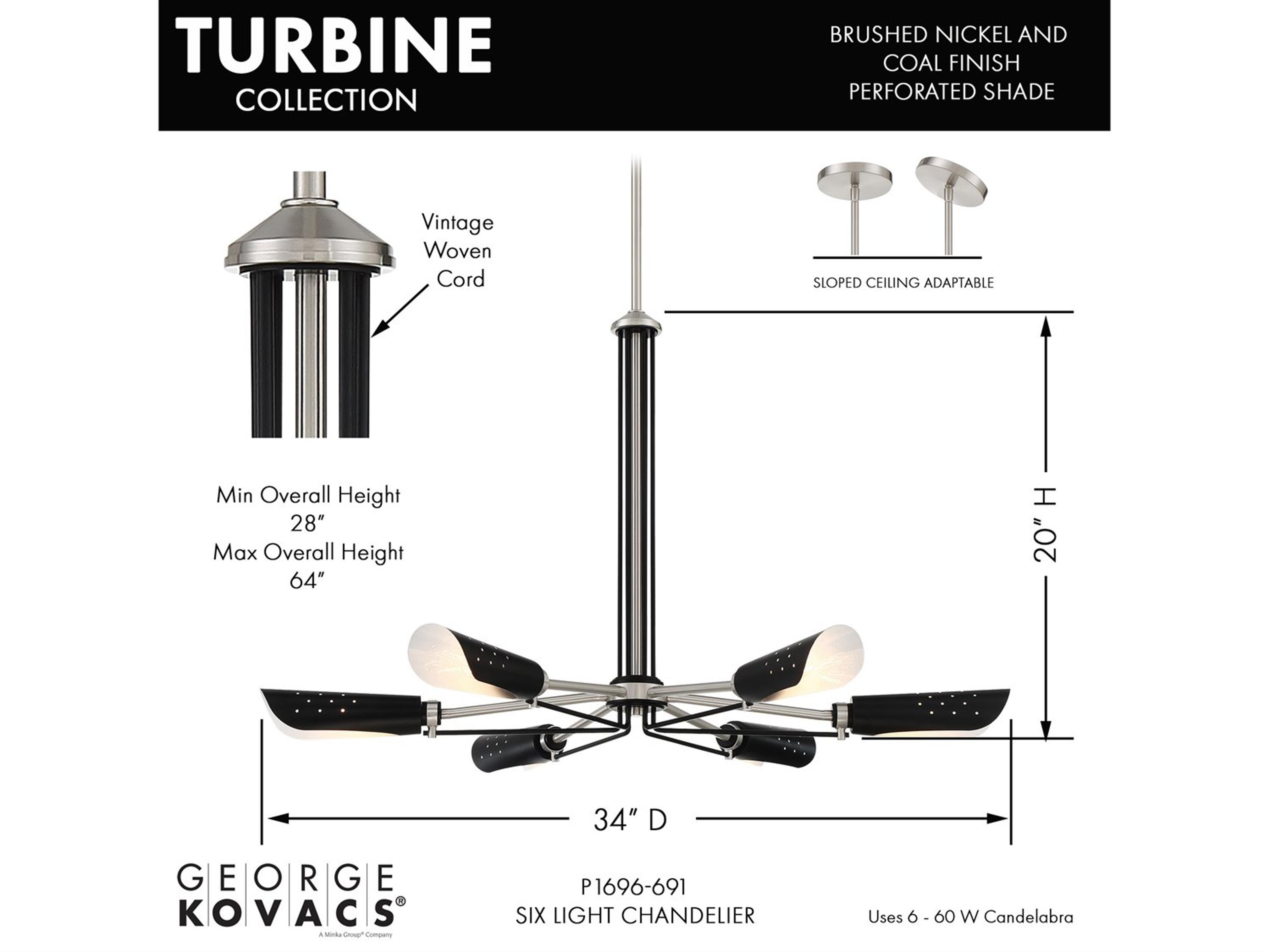 George Kovacs Turbine 6-Light Coal Brushed Nickel Chandelier