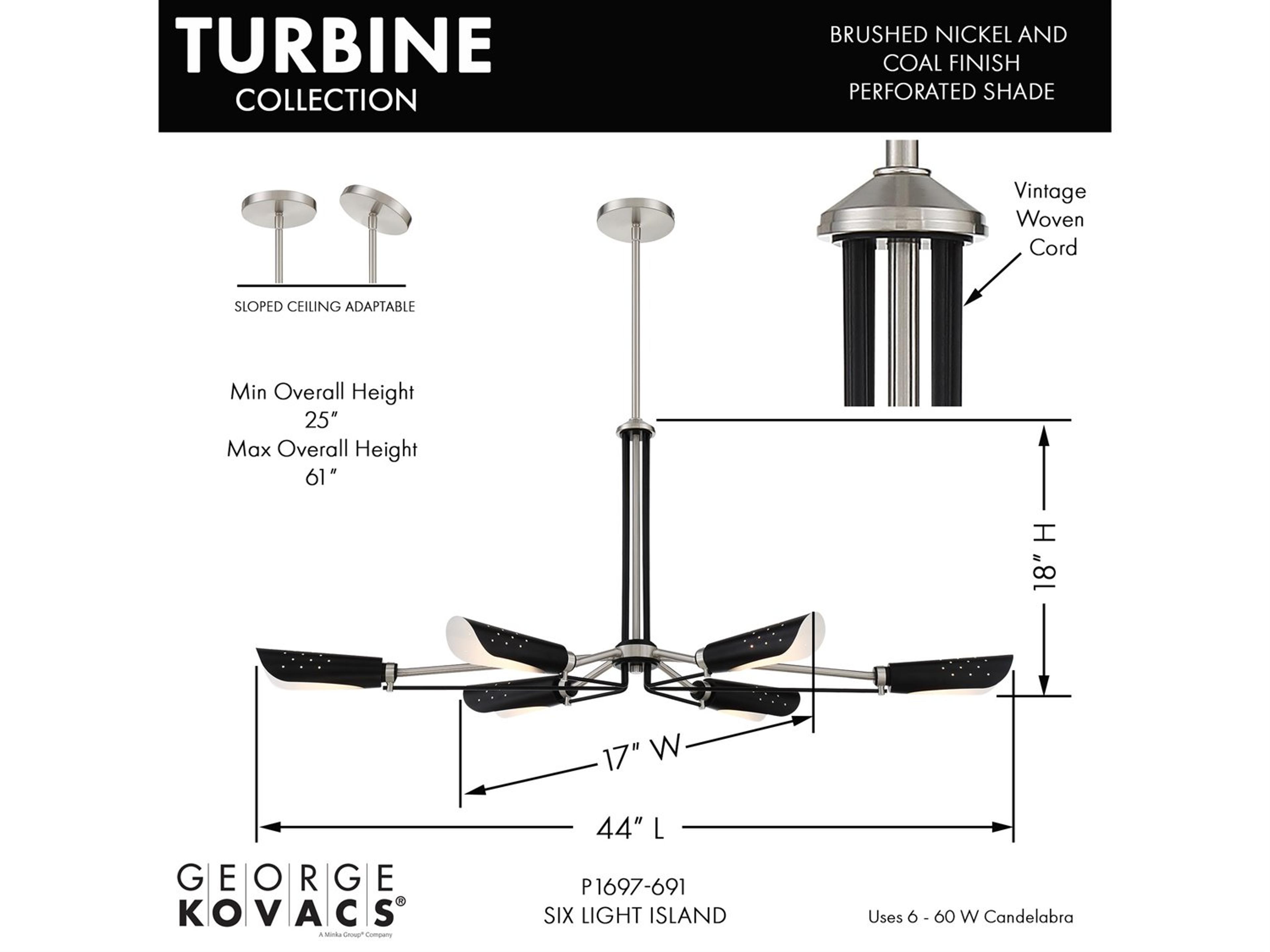 George Kovacs Turbine 6-Light Coal Brushed Nickel Linear Island Pendant