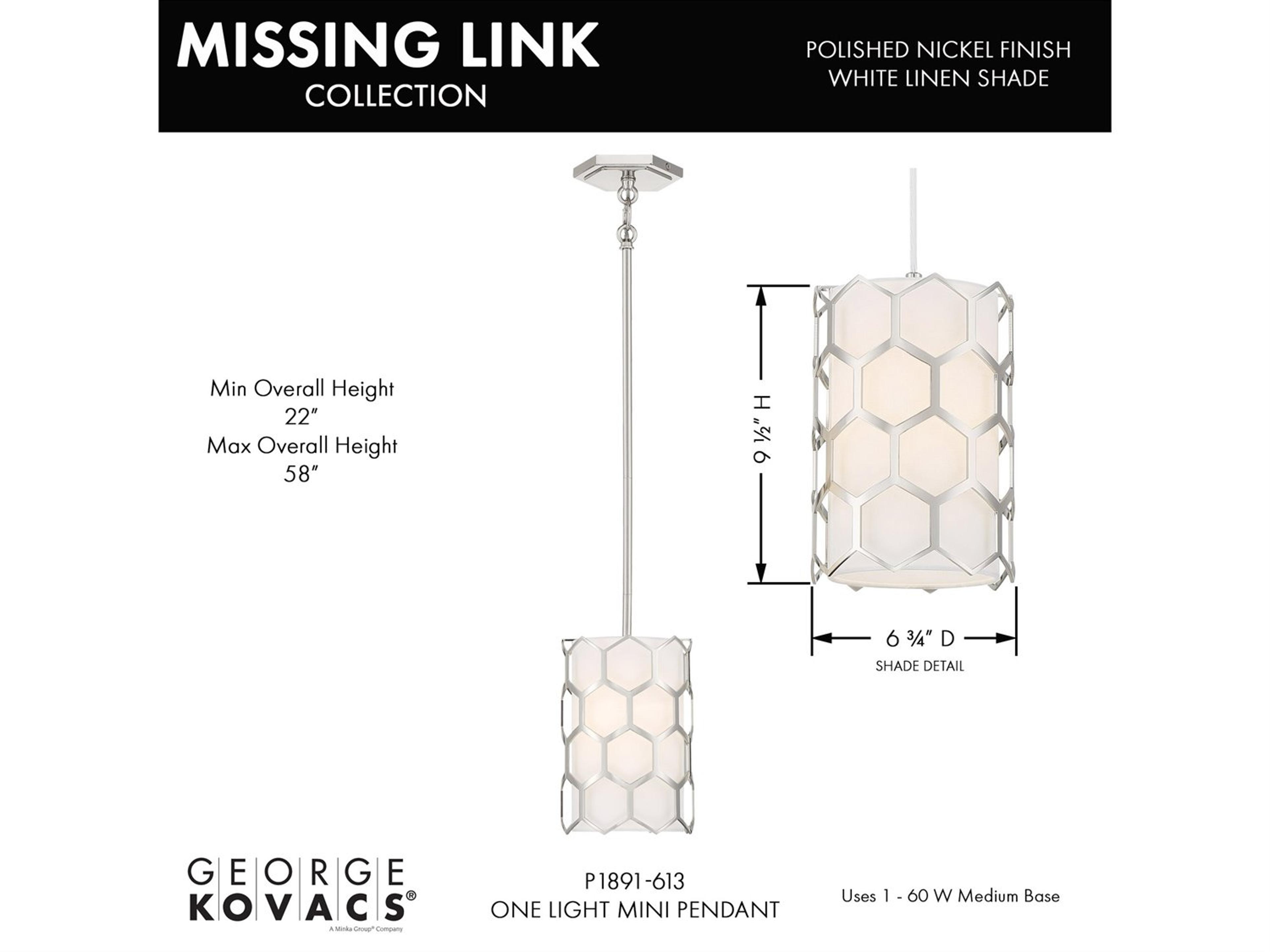 George Kovacs Missing Link 1-Light Polished Nickel Cylinder Mini Pendant
