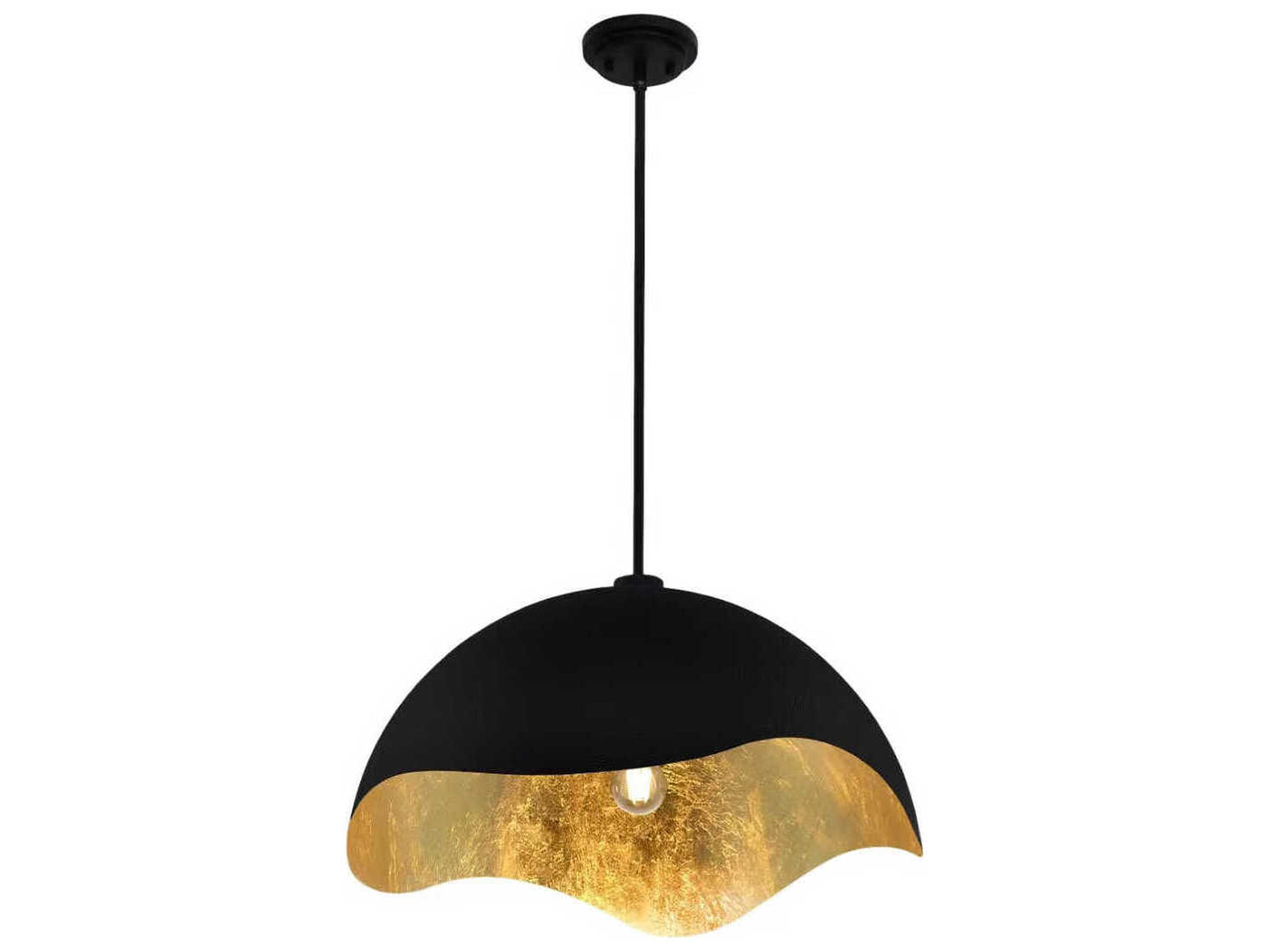 George Kovacs Eclos 1-Light Sand Coal Gold Leaf Black Dome Pendant