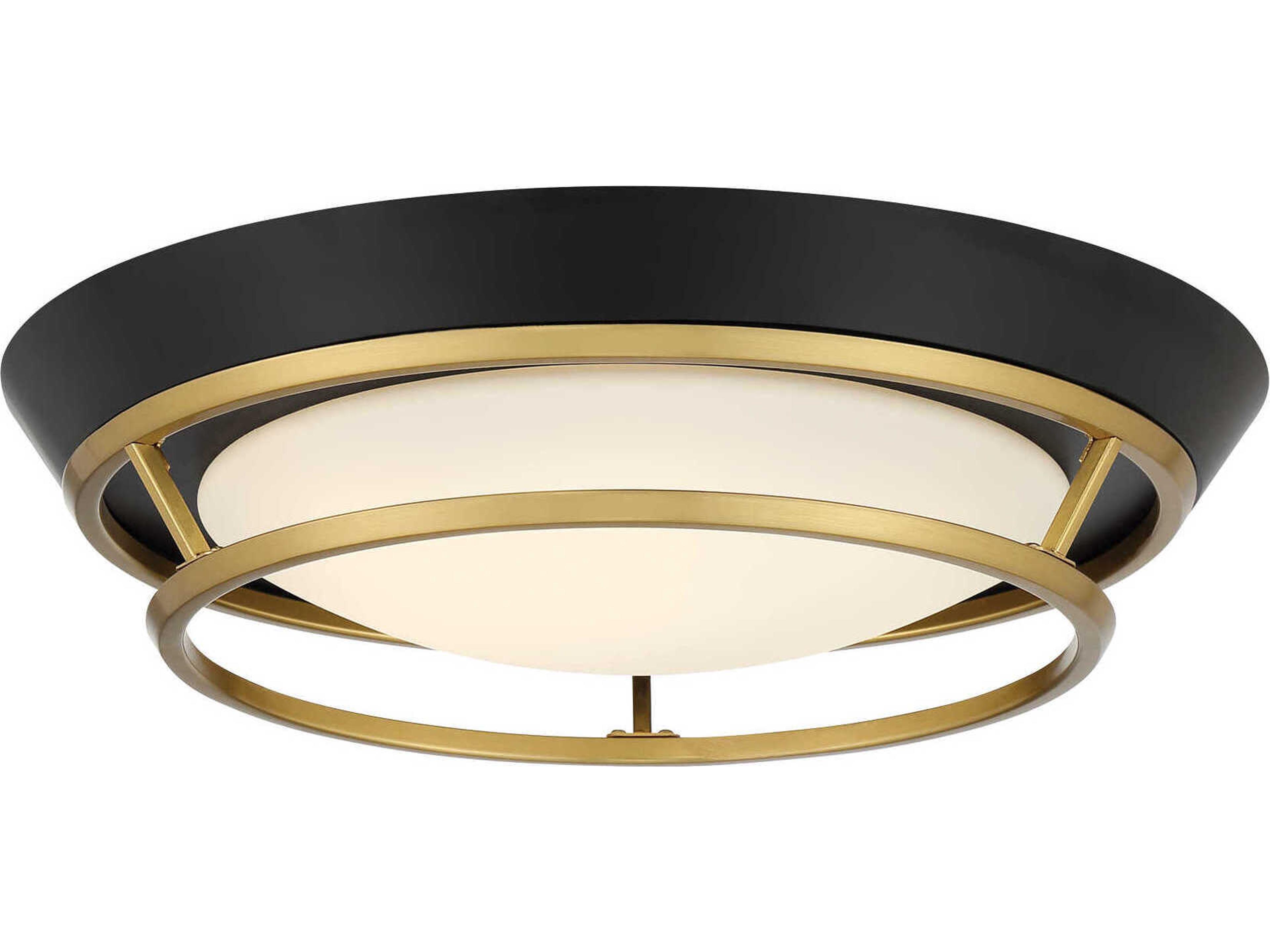 Beam Me Up 1-Light Coal Satin Brass Black Glass LED Round Flush Mount