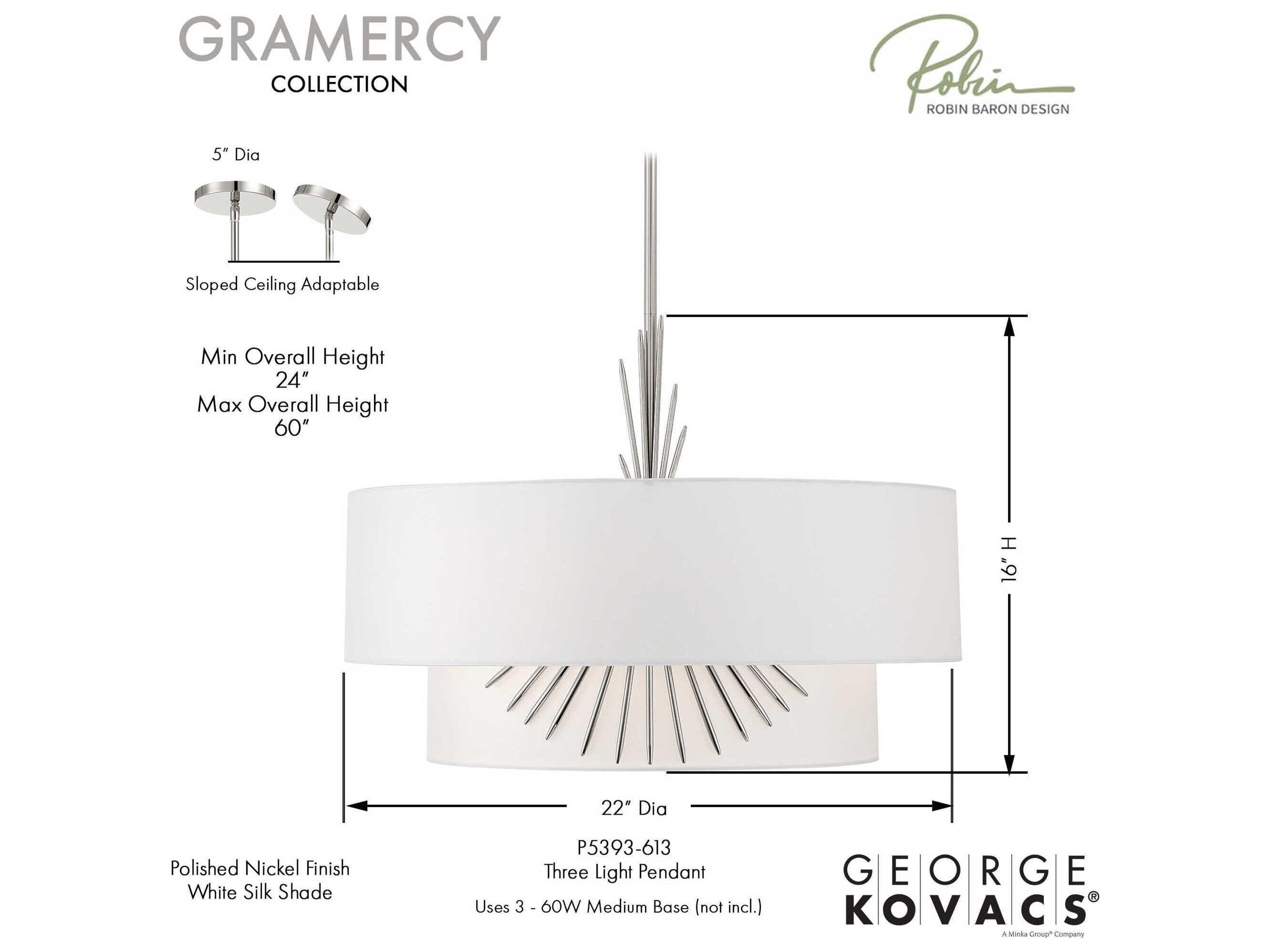 George Kovacs Gramercy 3-Light Polished Nickel Tiered Pendant