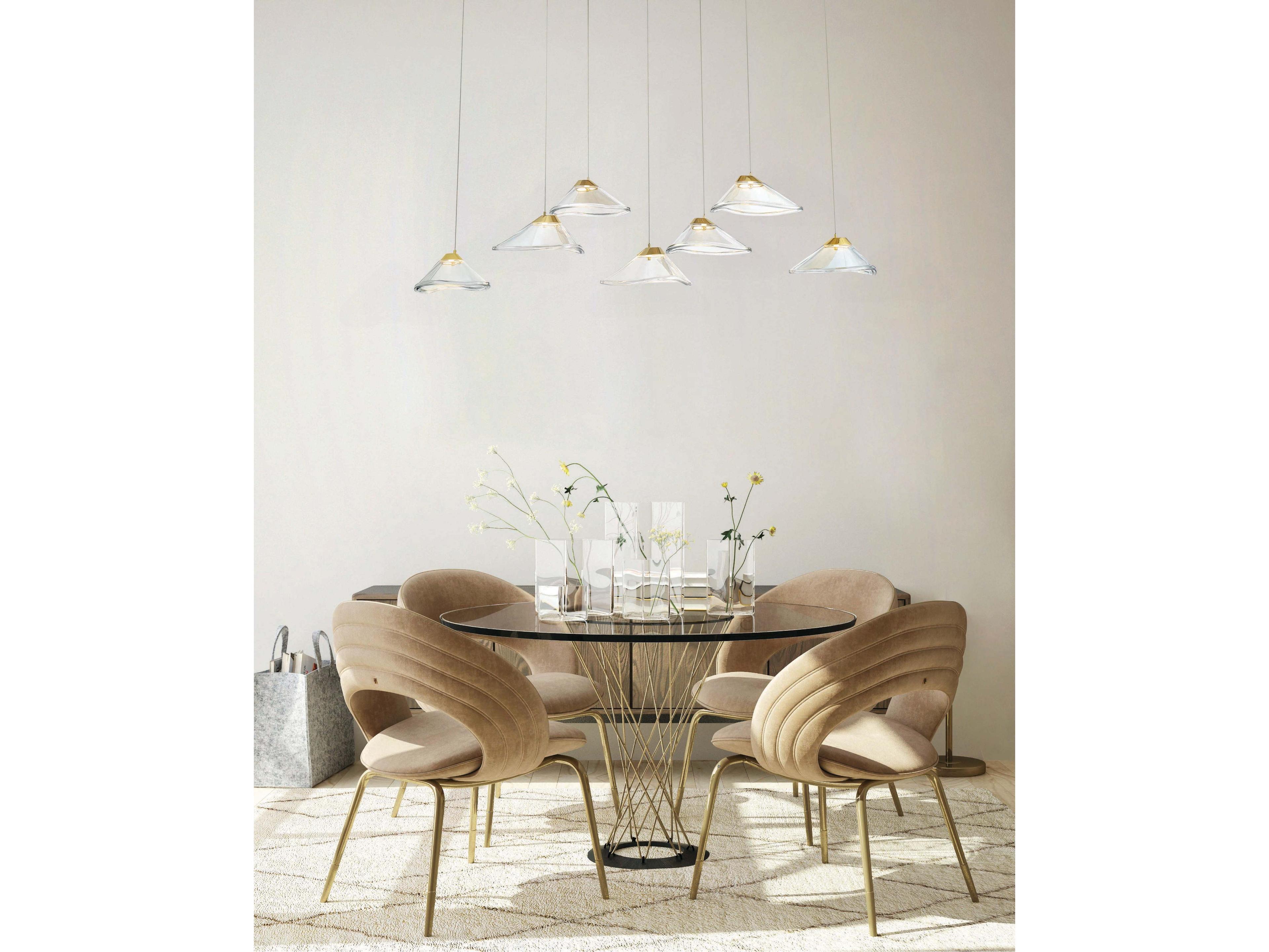 George Kovacs Sneer 7-Light Coal Sun Gold Black Glass LED Linear Island Pendant