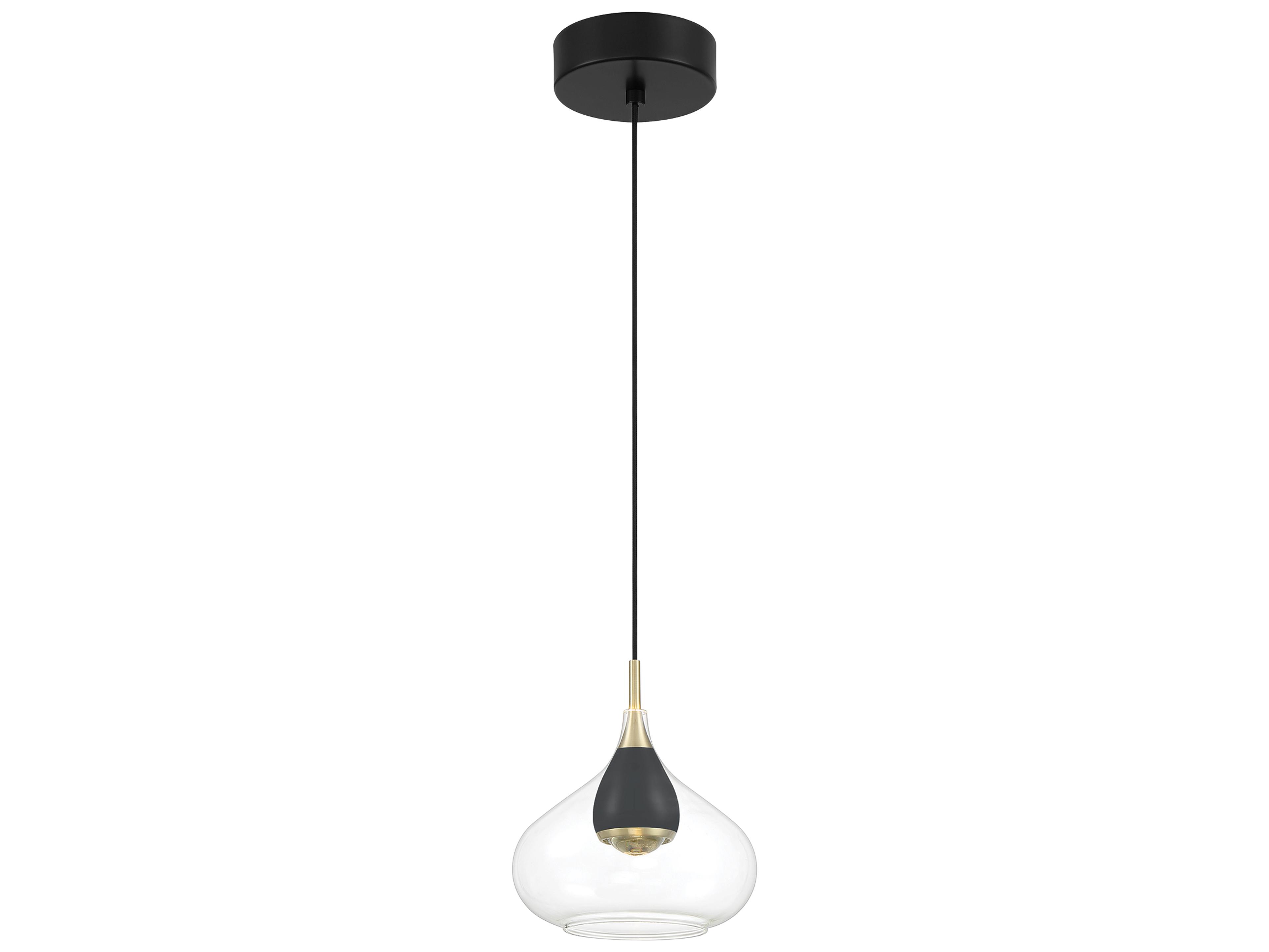 Arabesque 1-Light Coal Brushed Gold Black Glass LED Mini Pendant