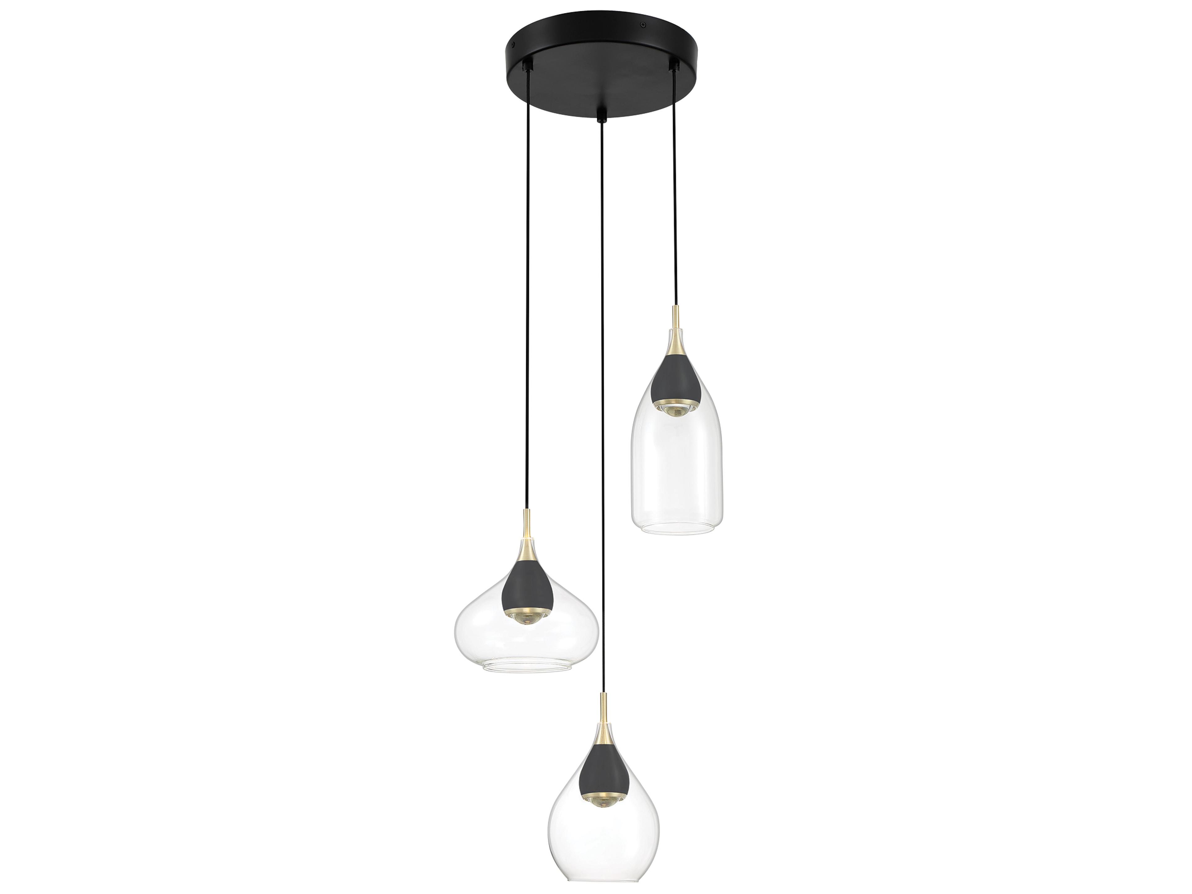 Arabesque 3-Light Coal Brushed Gold Black Glass LED Pendant