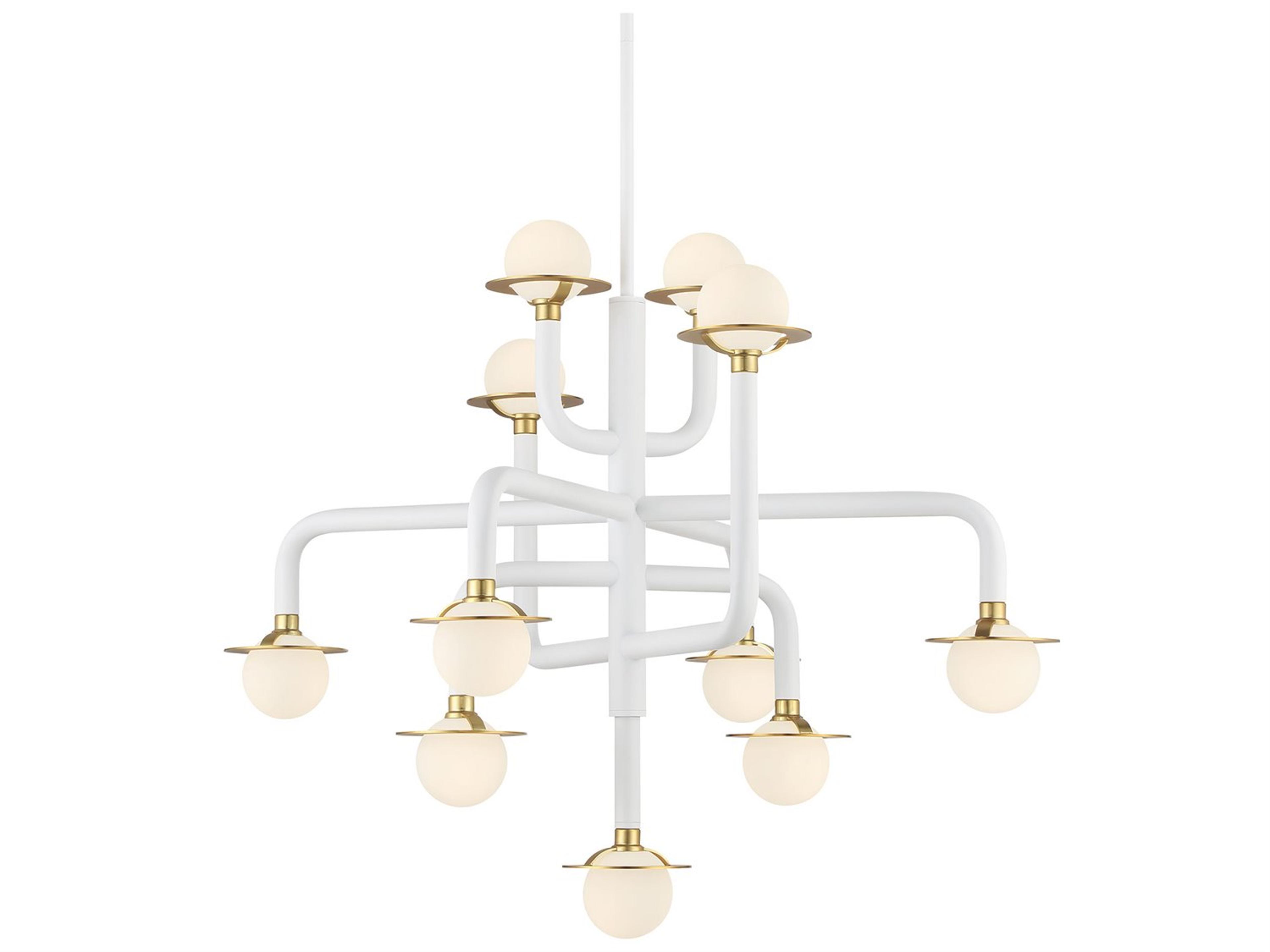 Tubular 11-Light Matte White Honey Gold Glass LED Globe Chandelier