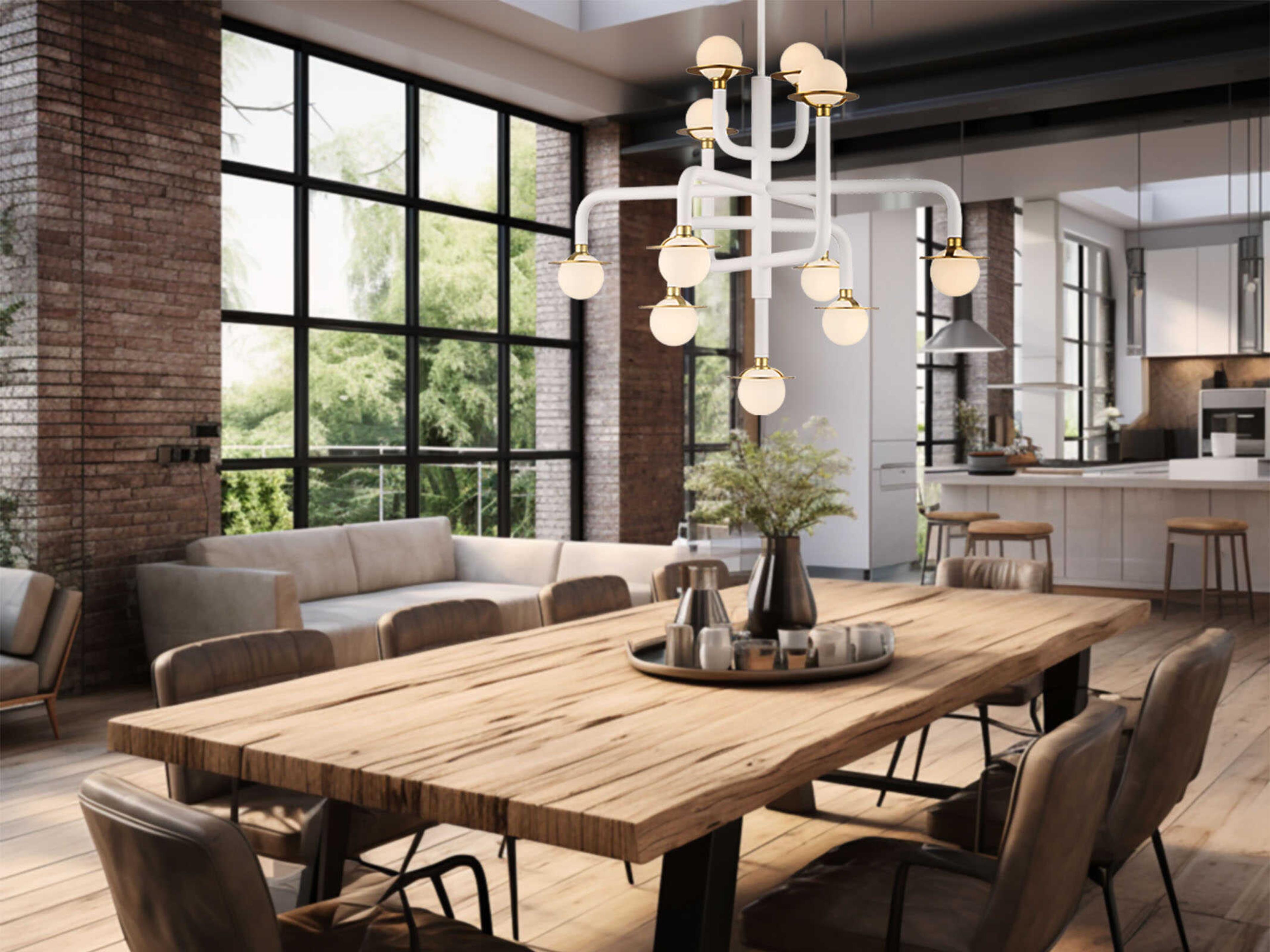 George Kovacs Tubular 11-Light Matte White Honey Gold Glass LED Globe Chandelier