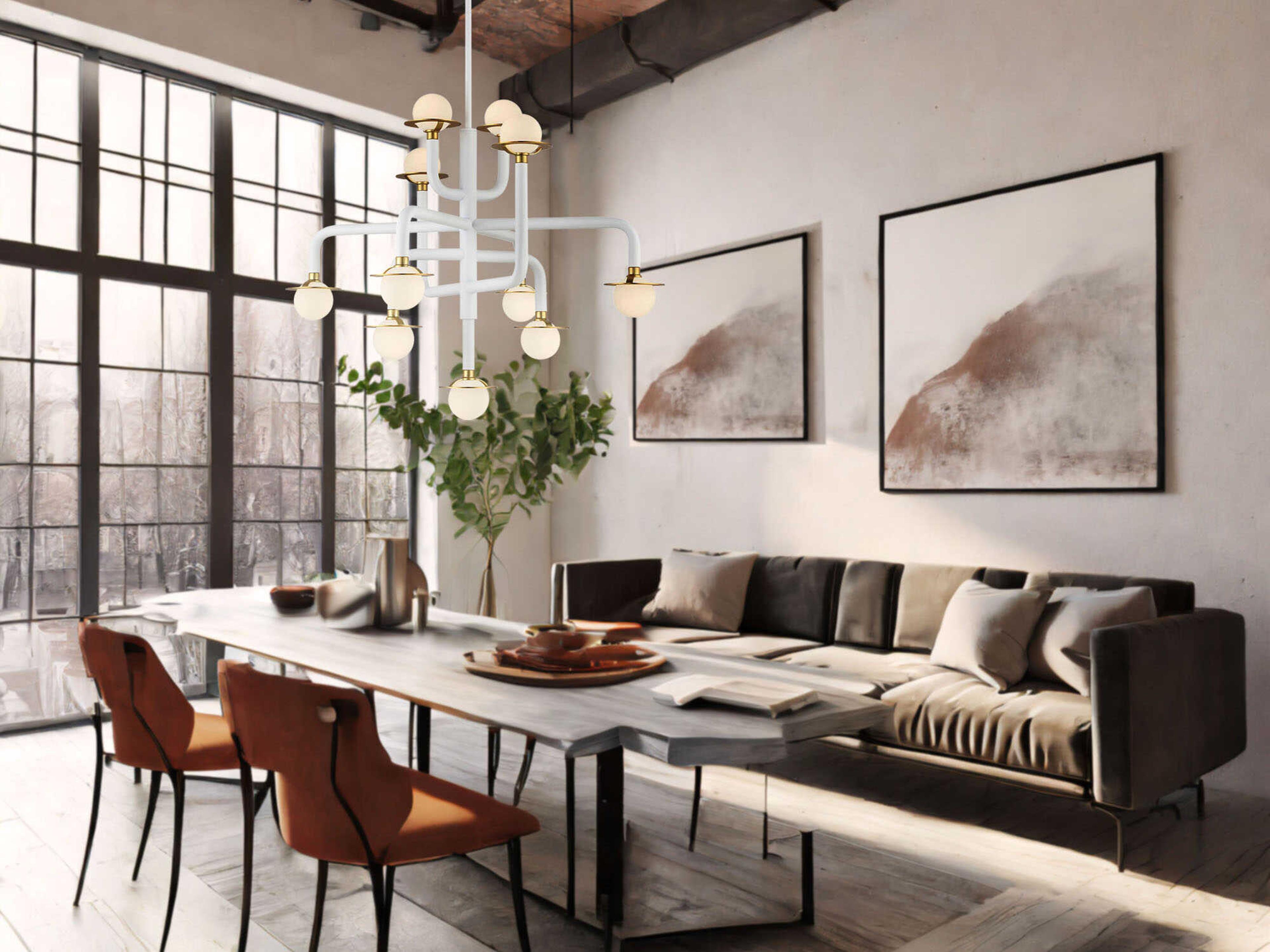 George Kovacs Tubular 11-Light Matte White Honey Gold Glass LED Globe Chandelier