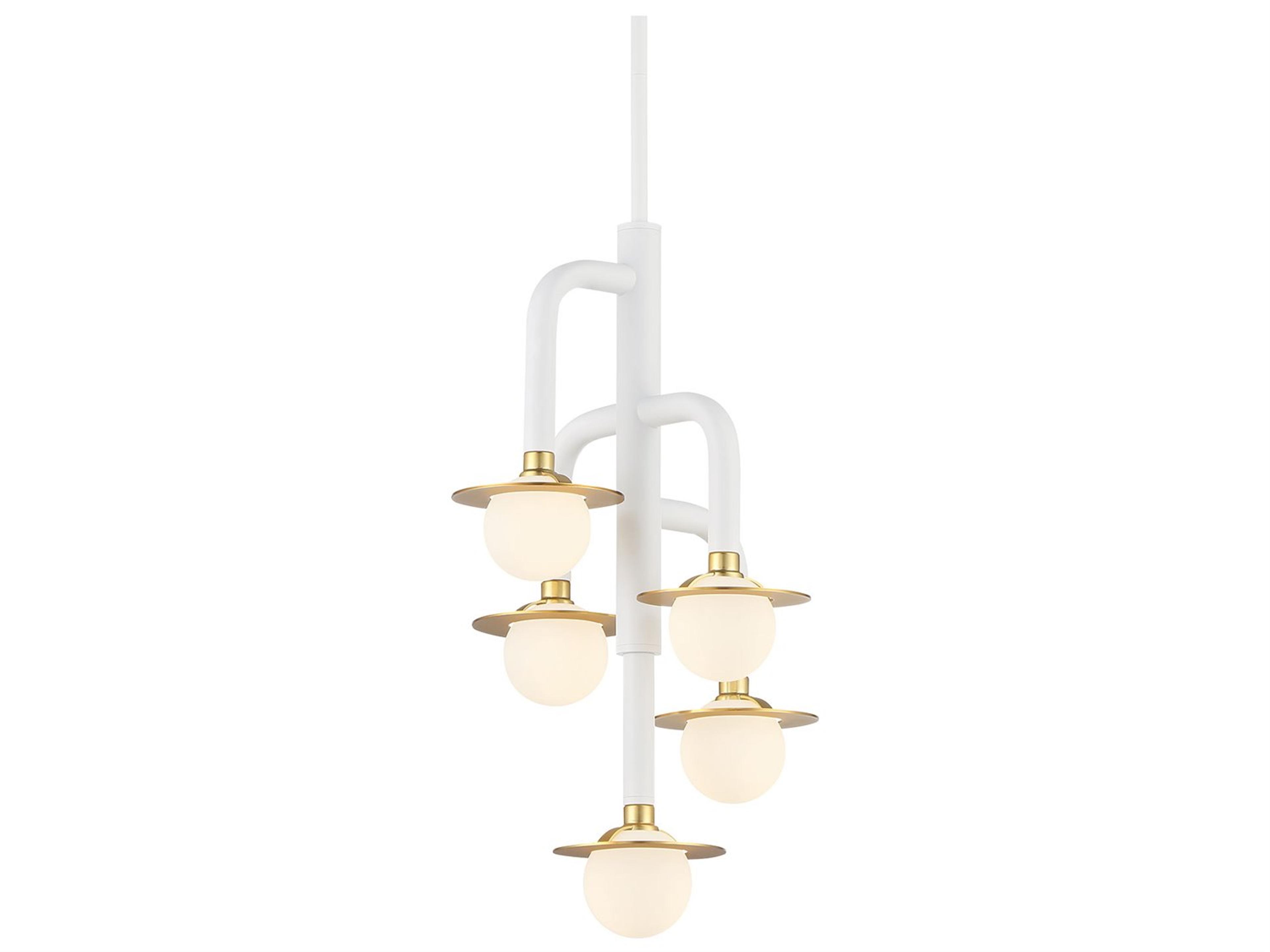 Tubular 5-Light Matte White Honey Gold Glass LED Globe Chandelier