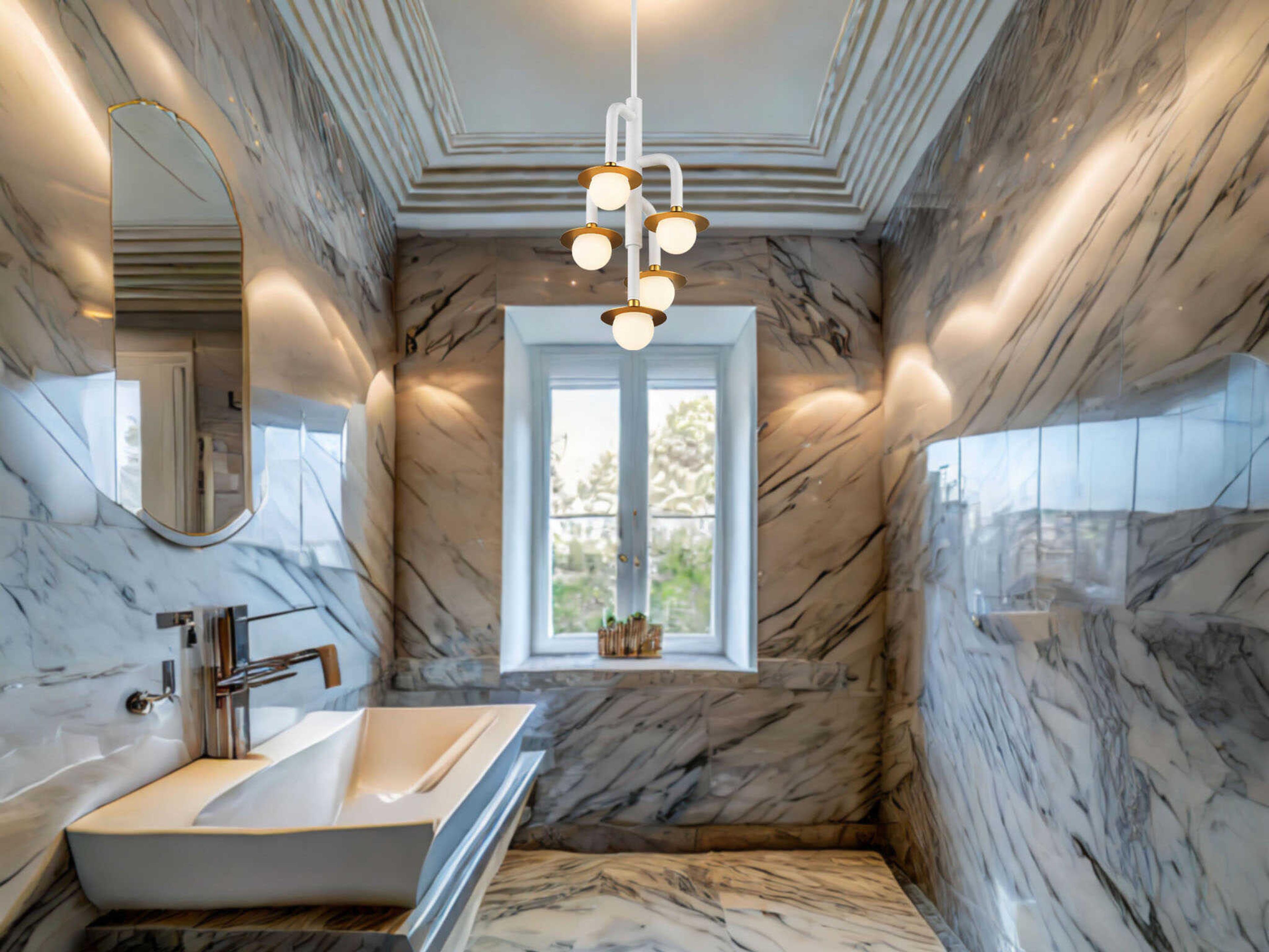 George Kovacs Tubular 5-Light Matte White Honey Gold Glass LED Globe Chandelier