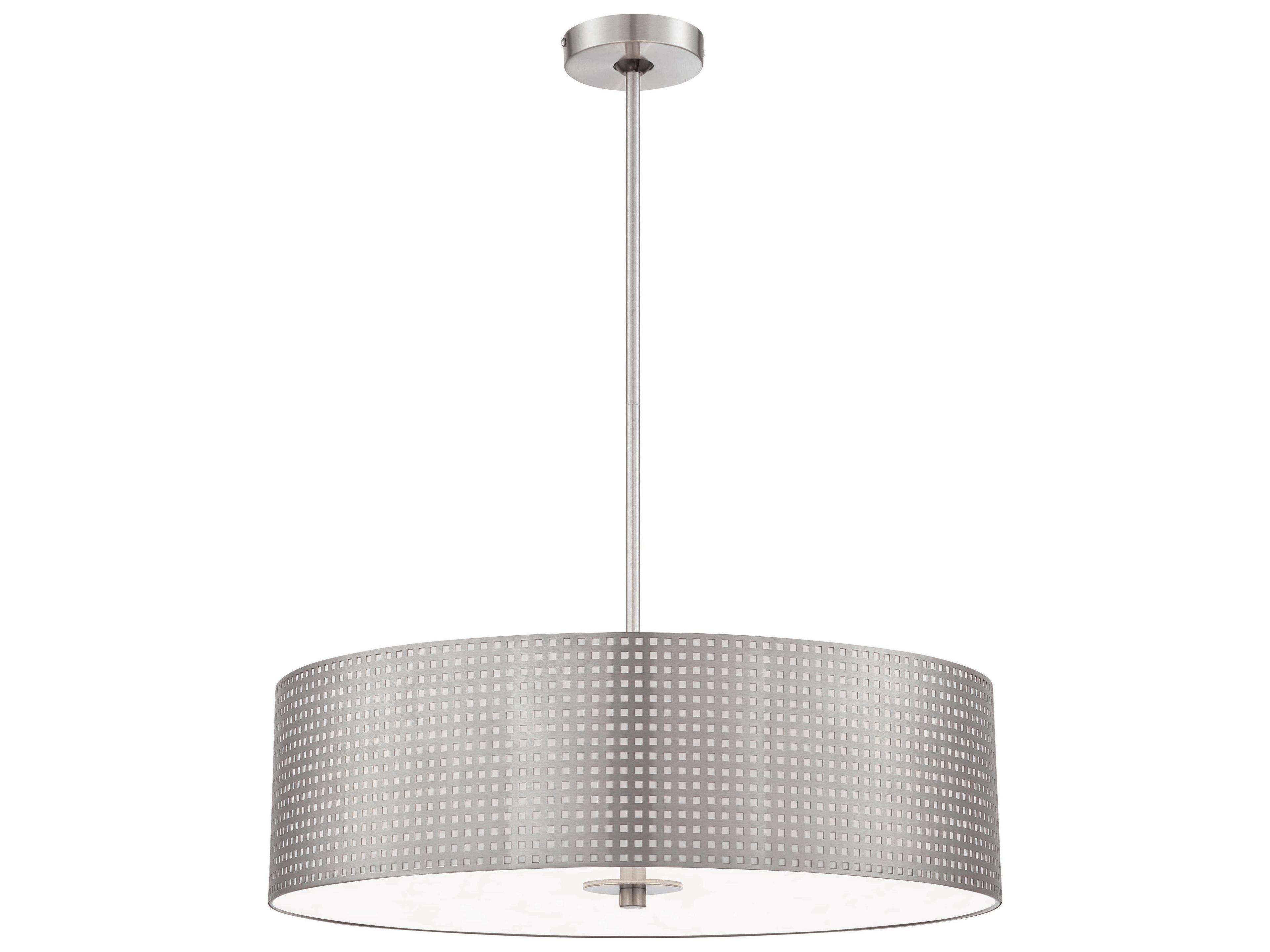 Grid Four Light Drum Pendant Brushed Nickel
