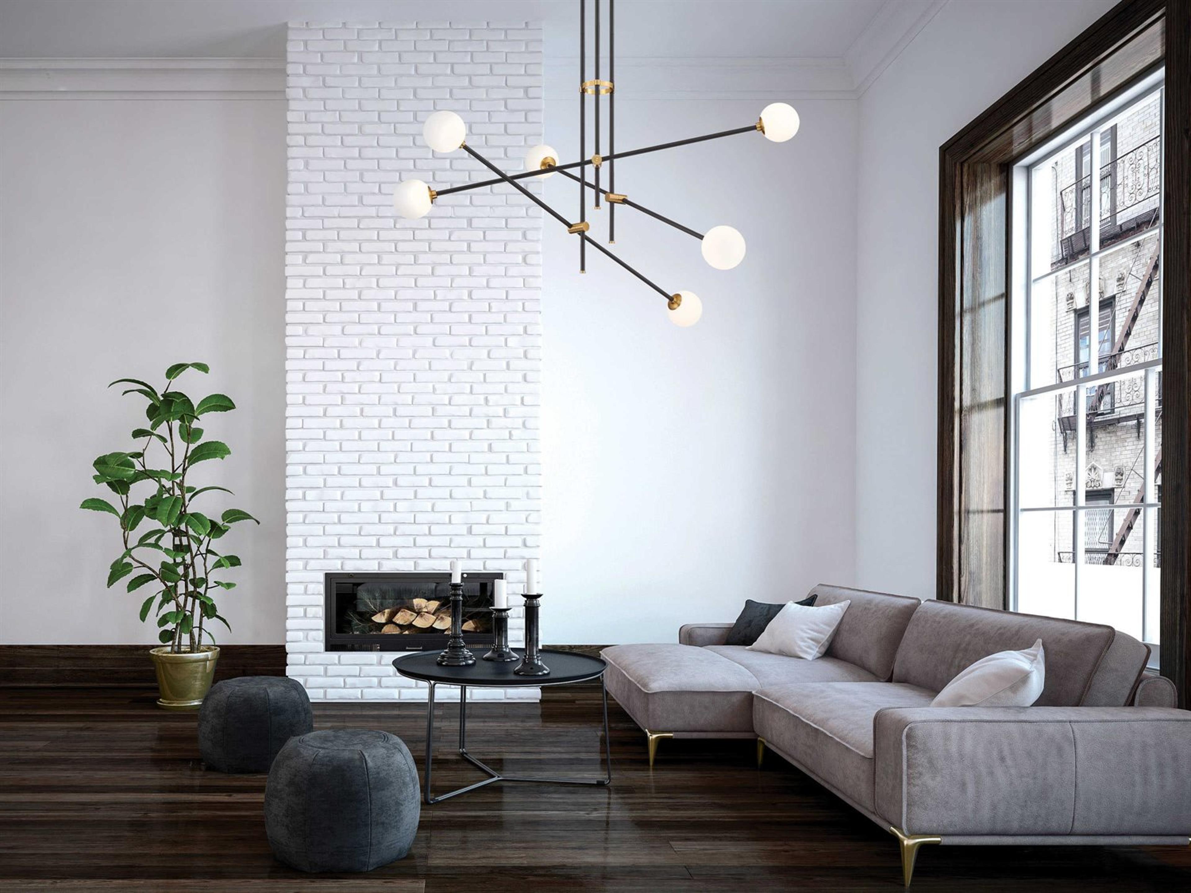 George Kovacs Cosmet 6-Light Coal Aged Brass Black Glass Globe Pendant