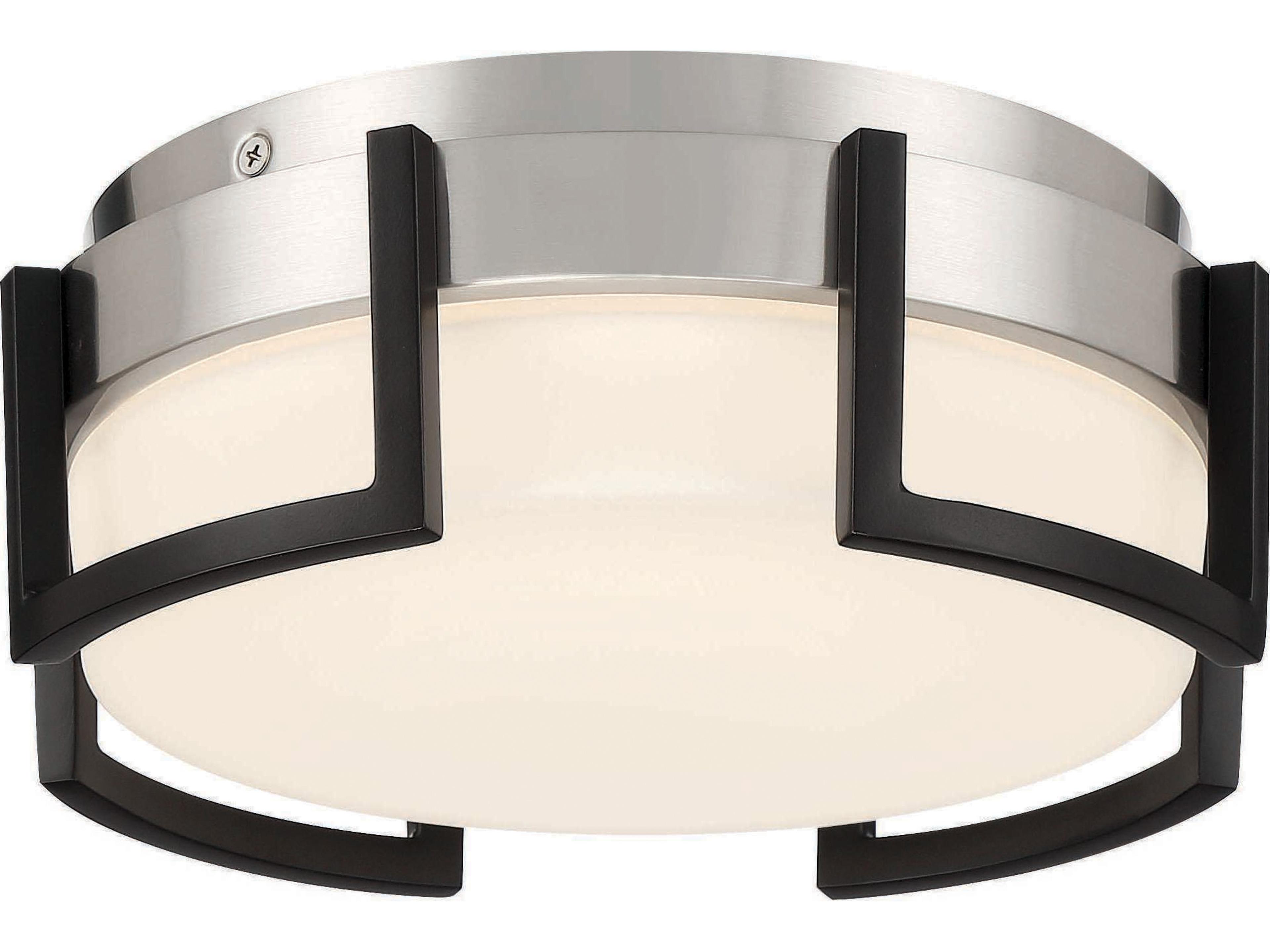 George Kovacs Bezel Set 1-Light Coal Brushed Nickel Black Glass LED Drum Flush Mount