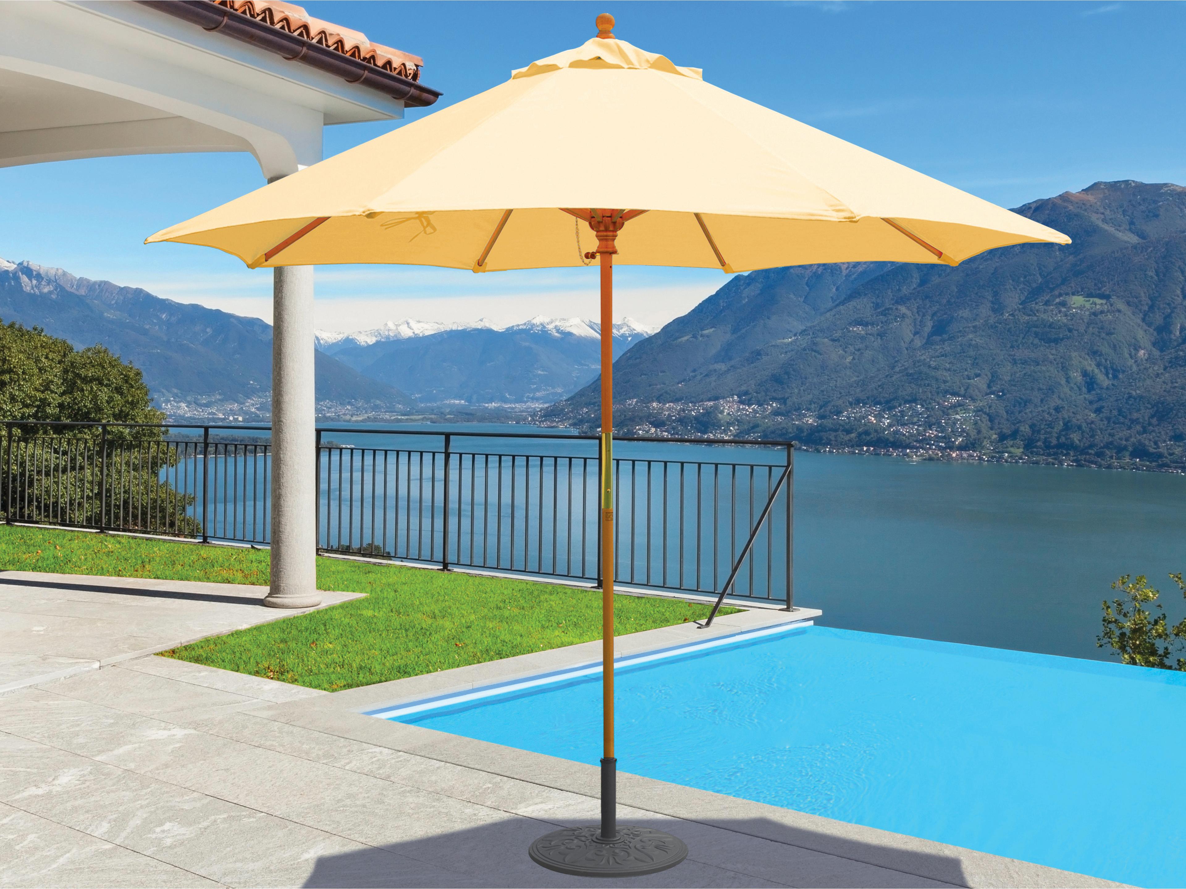 Quick Ship Wood Light 9 Foot Octagon Manual Lift Patio Umbrella