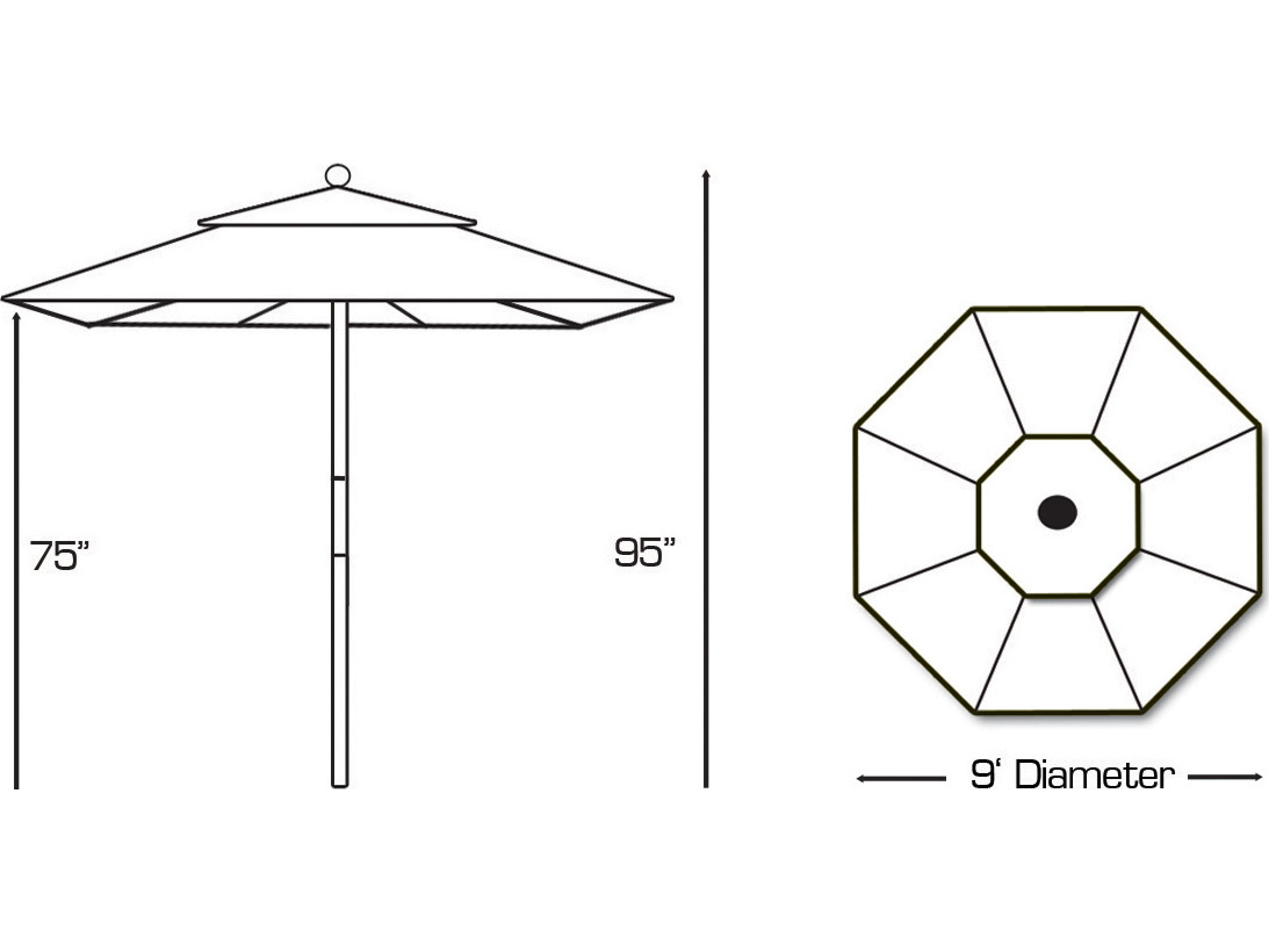 Galtech Quick Ship Wood Light 9 Foot Octagon Manual Lift Patio Umbrella