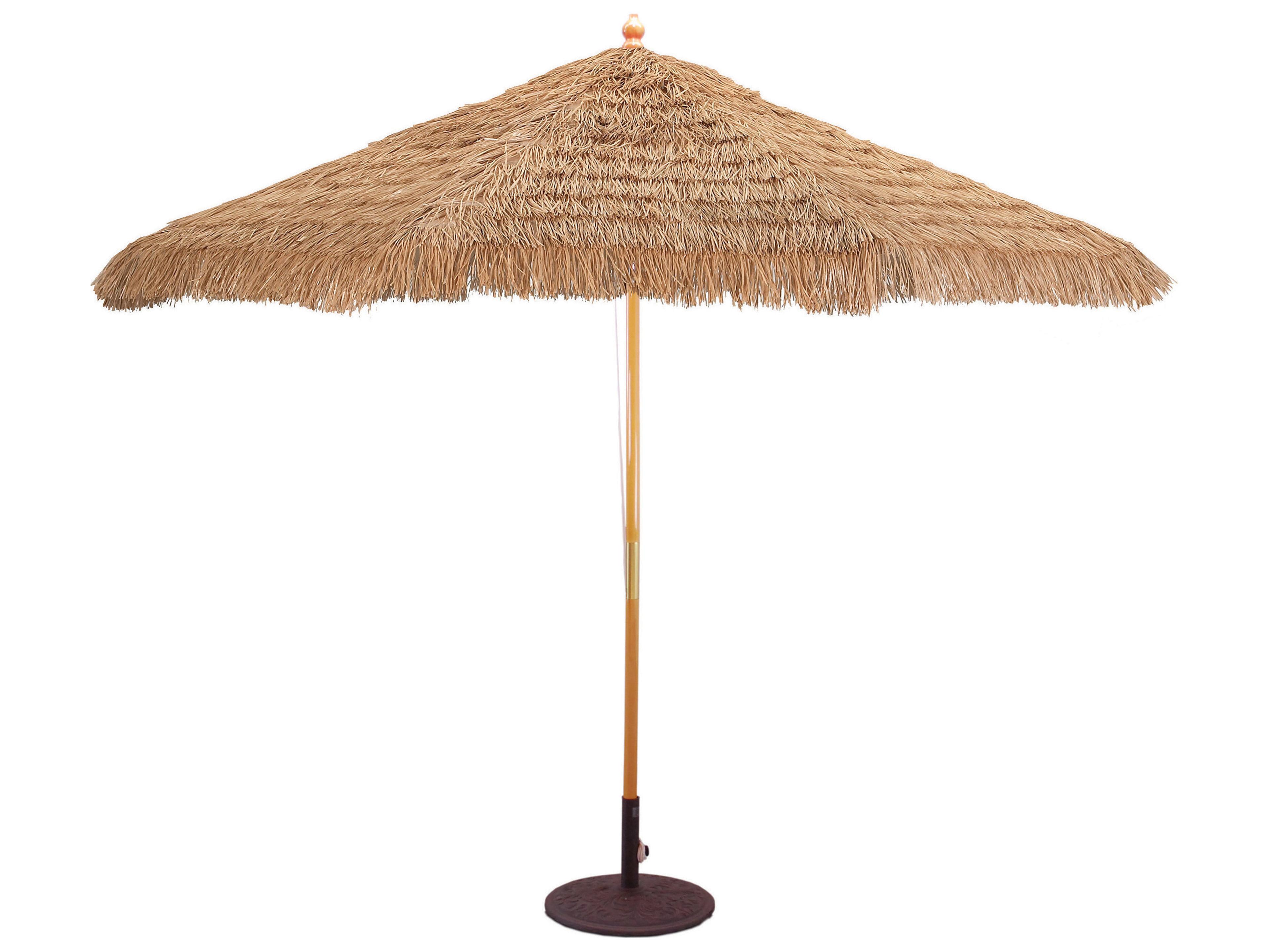 Galtech Quick Ship Light Wood 11 Foot Octagon Quad Pulley Lift Patio Umbrella