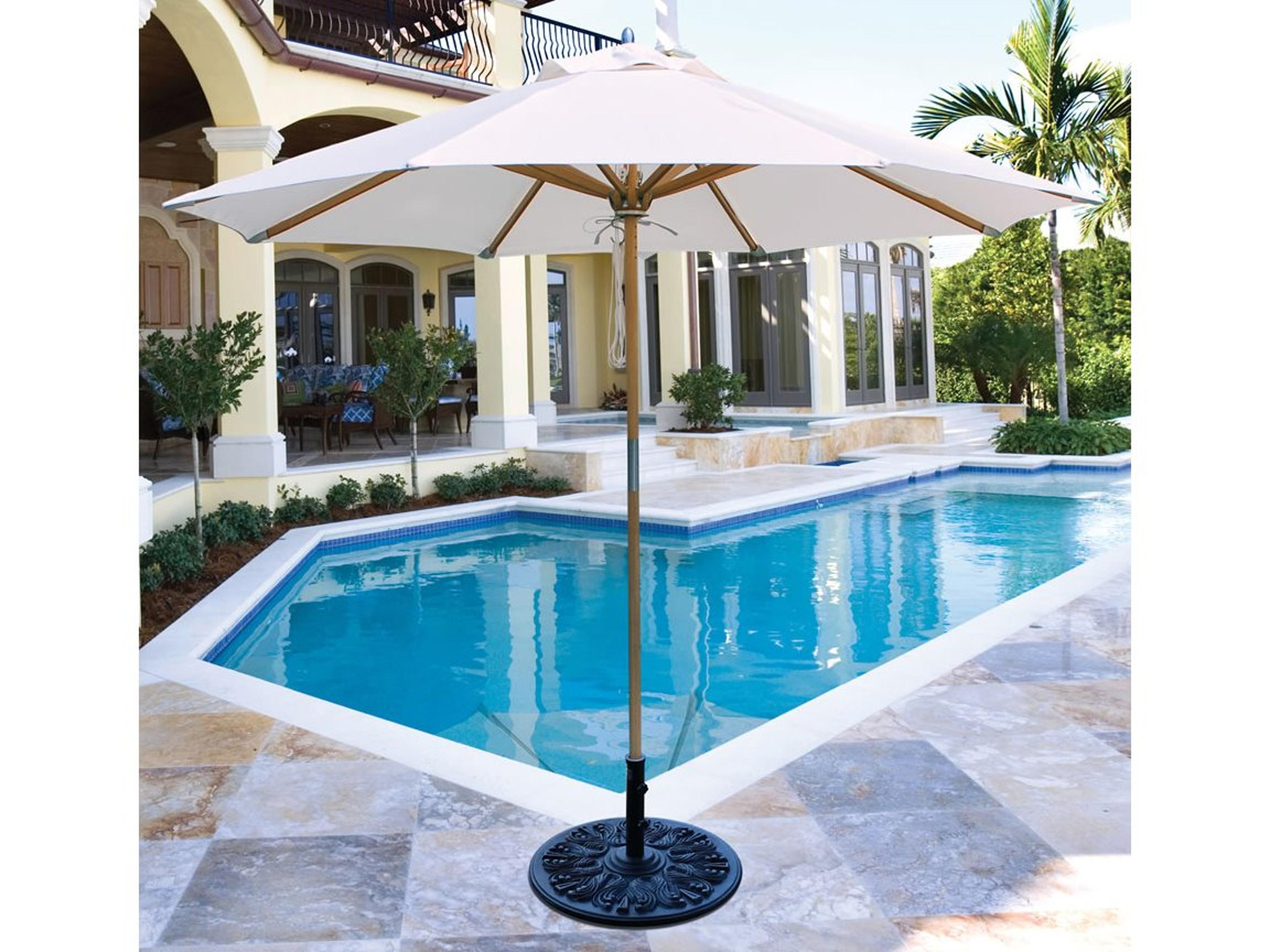 Quick Ship Teak 9 Foot Octagon Pulley Lift Outdoor Patio Umbrella