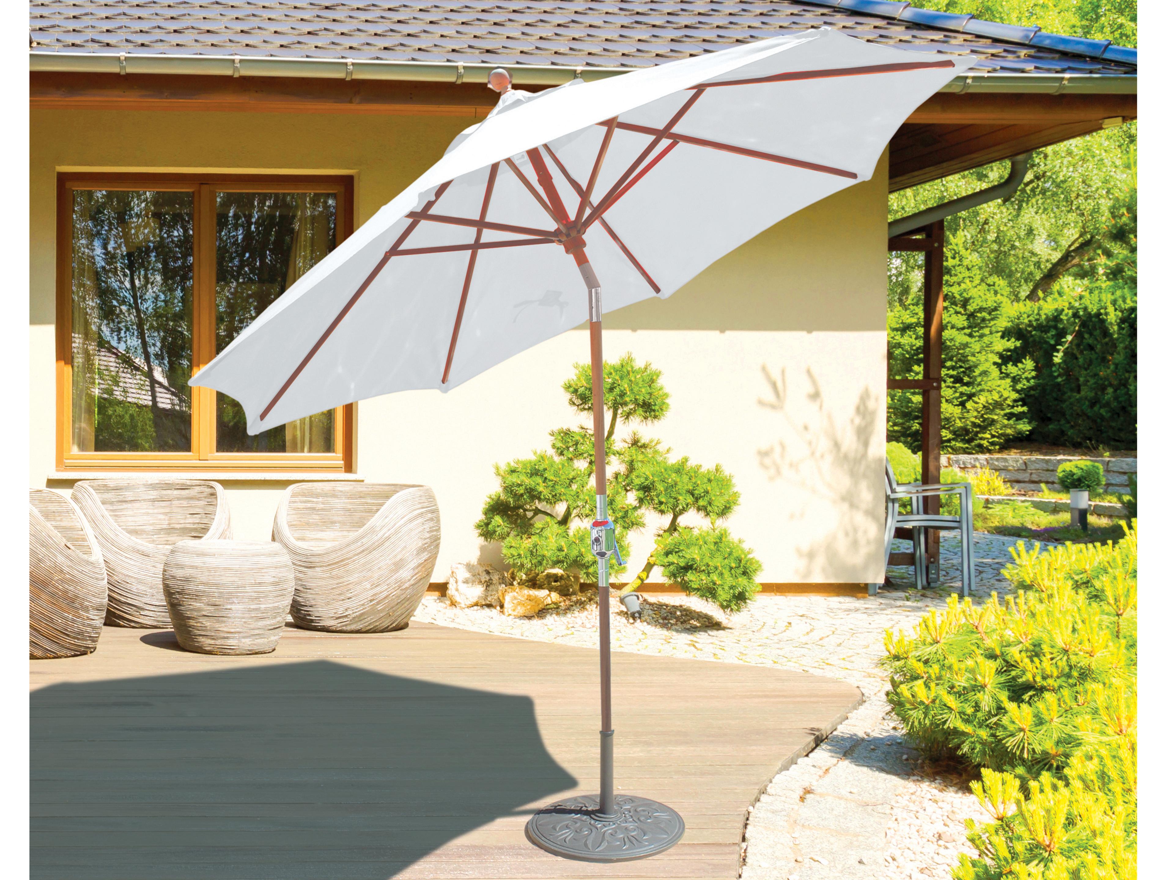 Quick Ship Teak 9 Foot Crank Lift Rotational Tilt Patio Umbrella