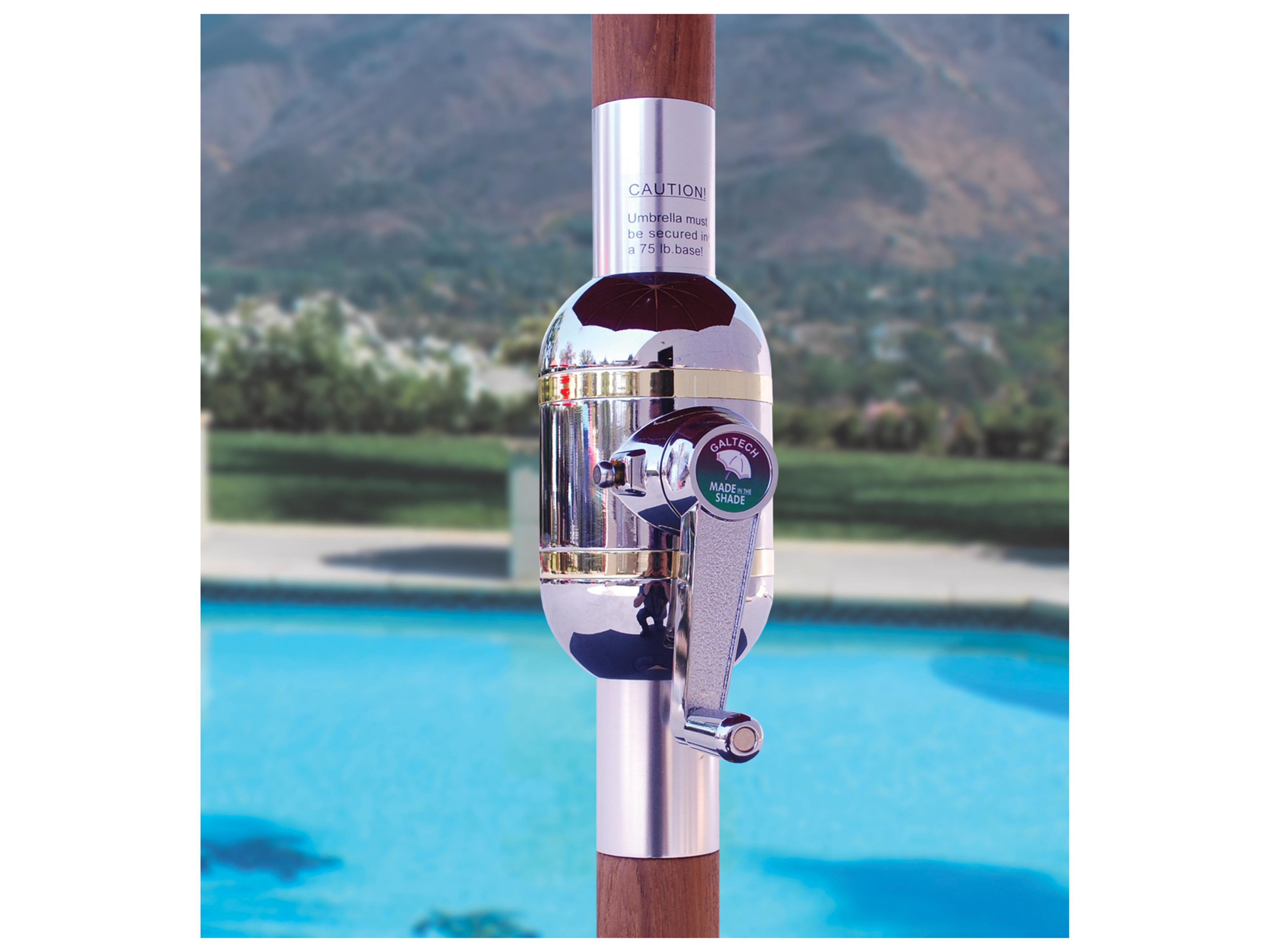 Galtech Quick Ship Teak 11 Foot Octagon Maximum Shade Crank Lift Outdoor Umbrella