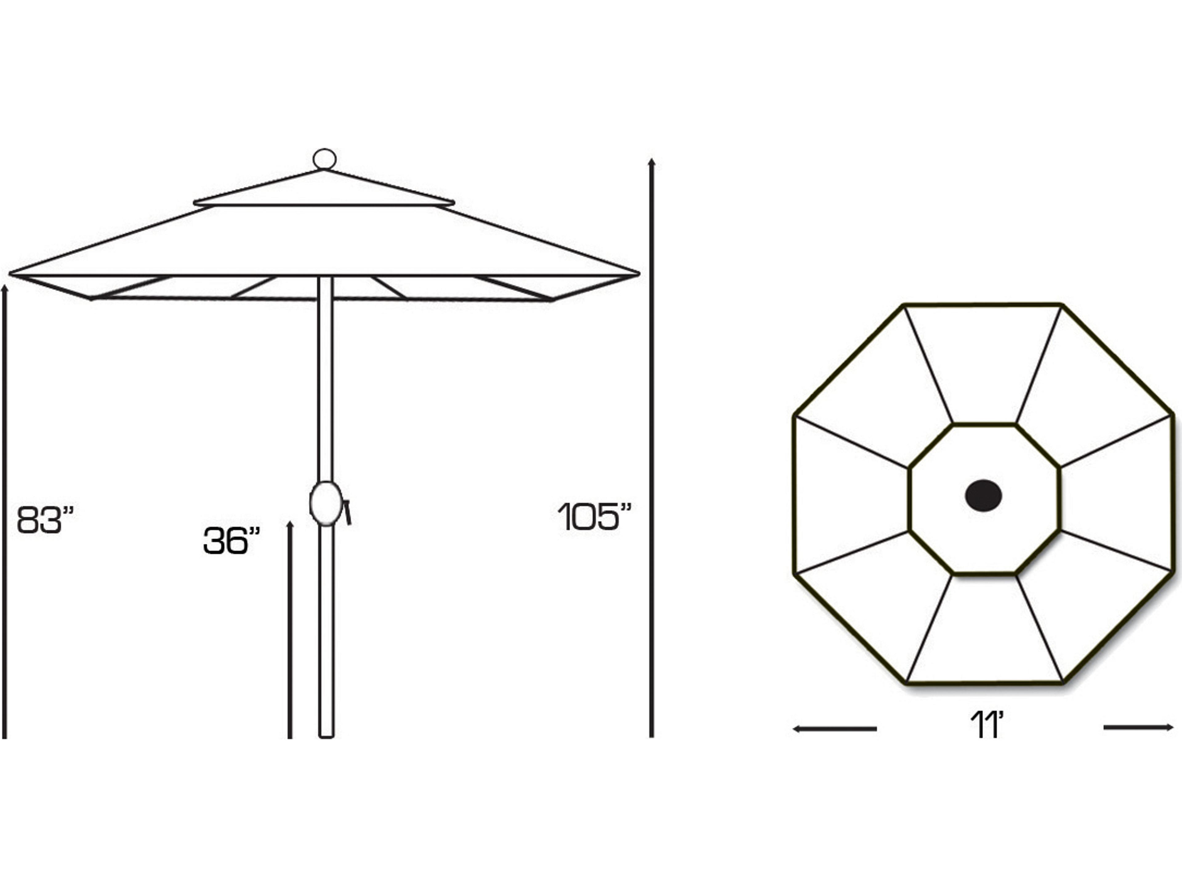 Galtech Quick Ship Teak 11 Foot Octagon Maximum Shade Crank Lift Outdoor Umbrella
