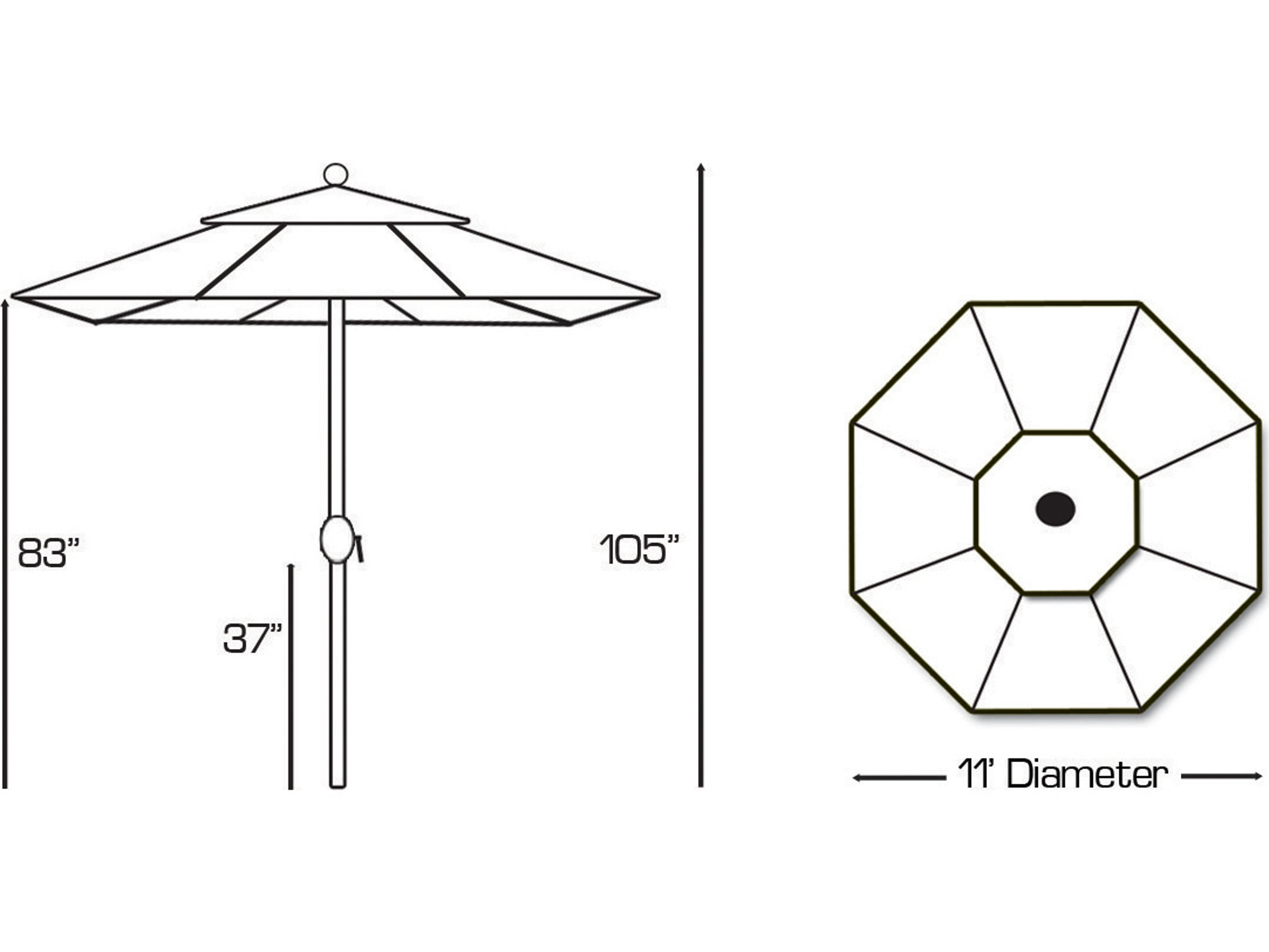 Galtech Quick Ship Aluminum 11 Foot Octagon Crank Lift Auto Tilt Patio Umbrella with LED Lights