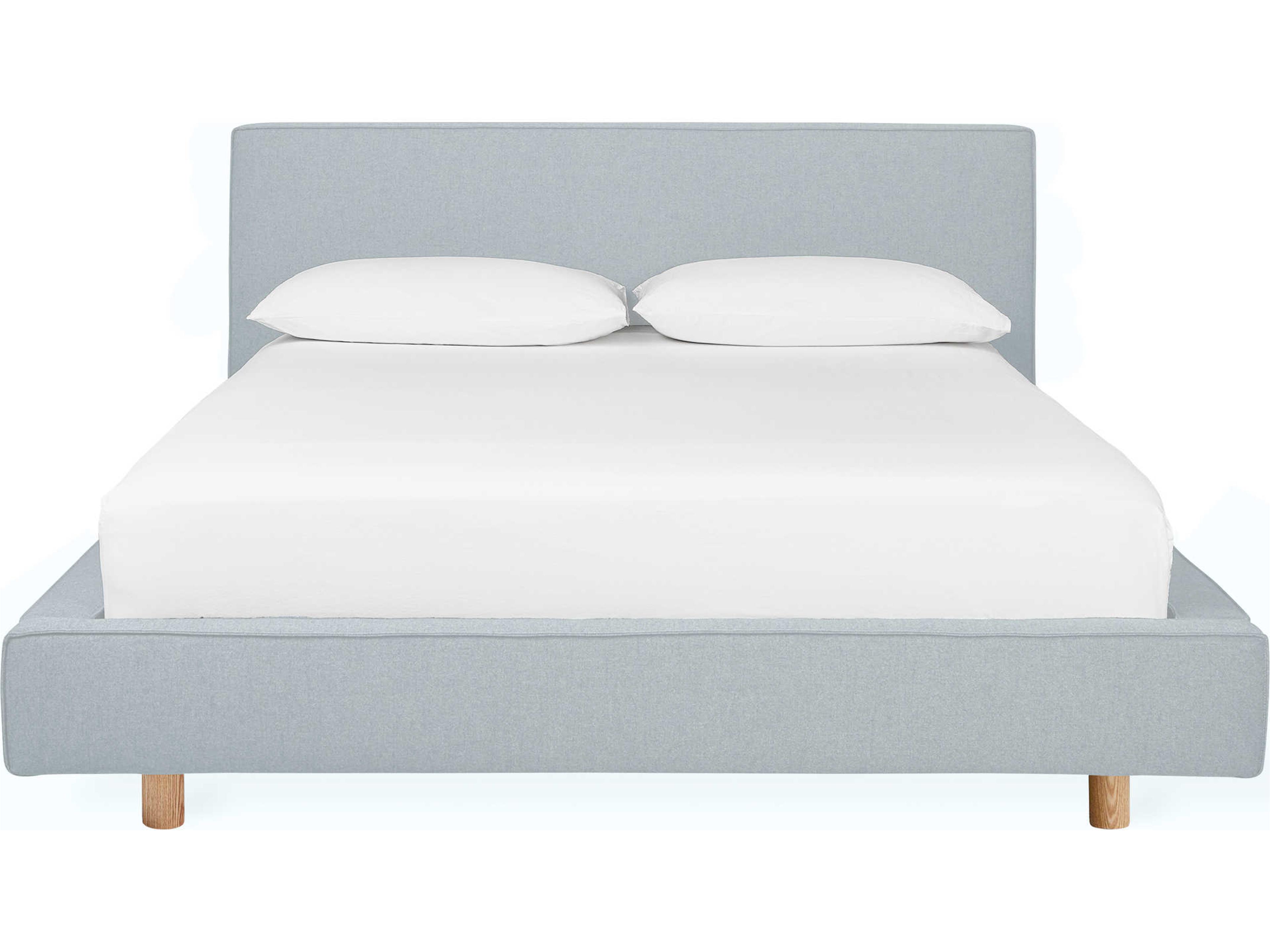 Gus* Modern Parcel Stockholm Celeste Ash Natural Blue Wood Upholstered Queen Platform Bed