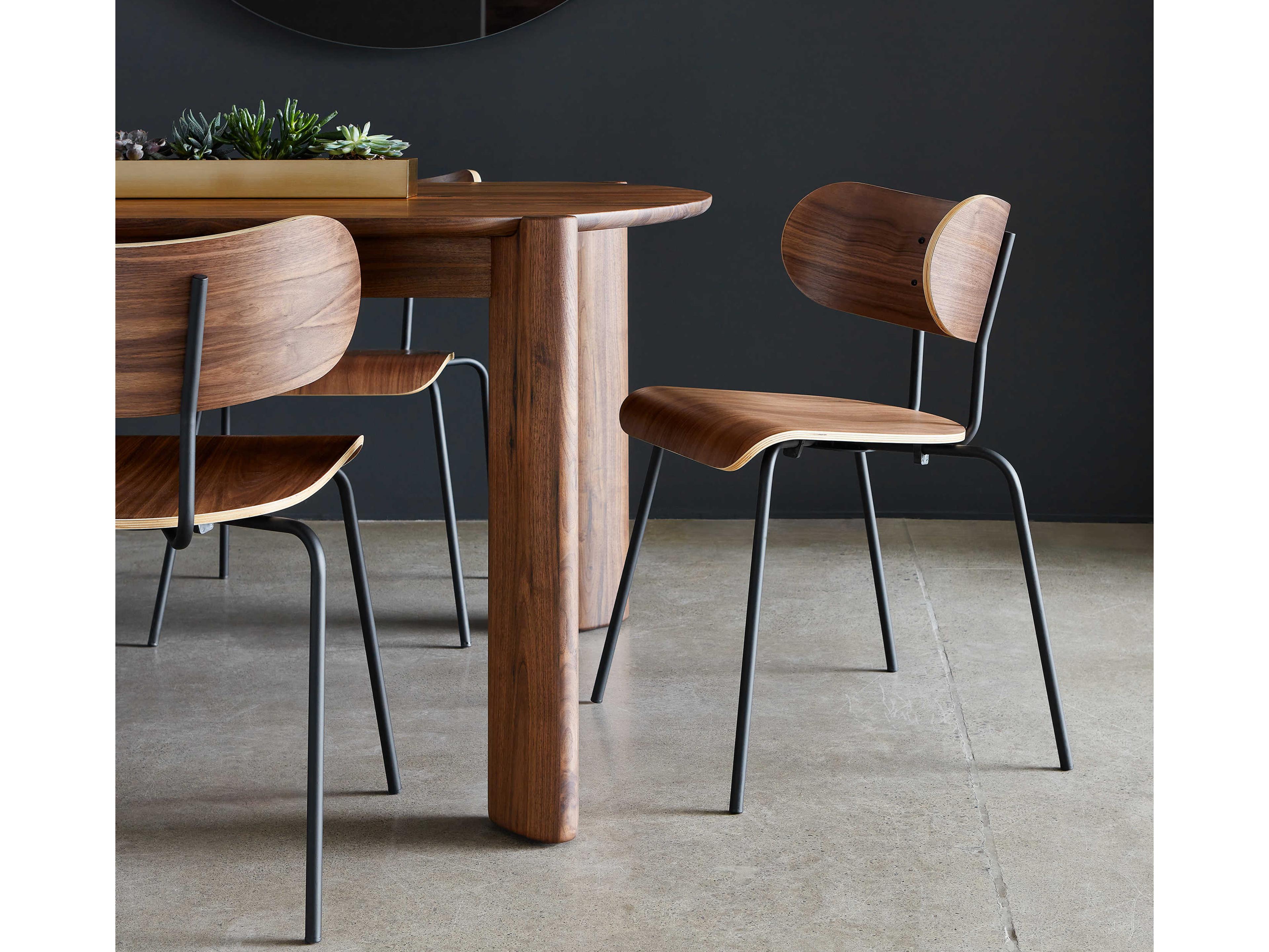 Gus* Modern Bantam Walnut Wood Black Side Dining Chair