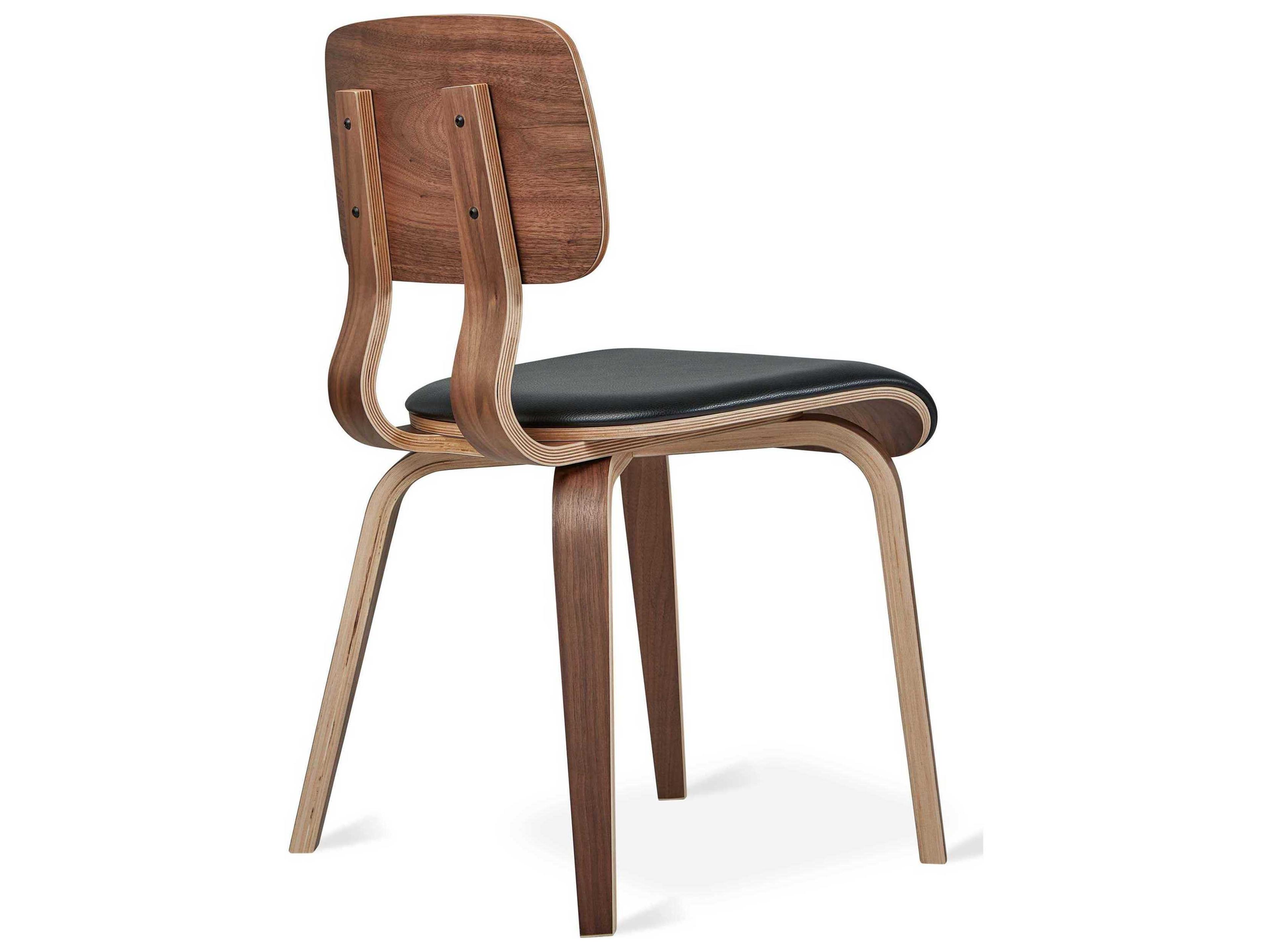 Gus* Modern Cardinal Leather Walnut Wood Black Upholstered Side Dining Chair