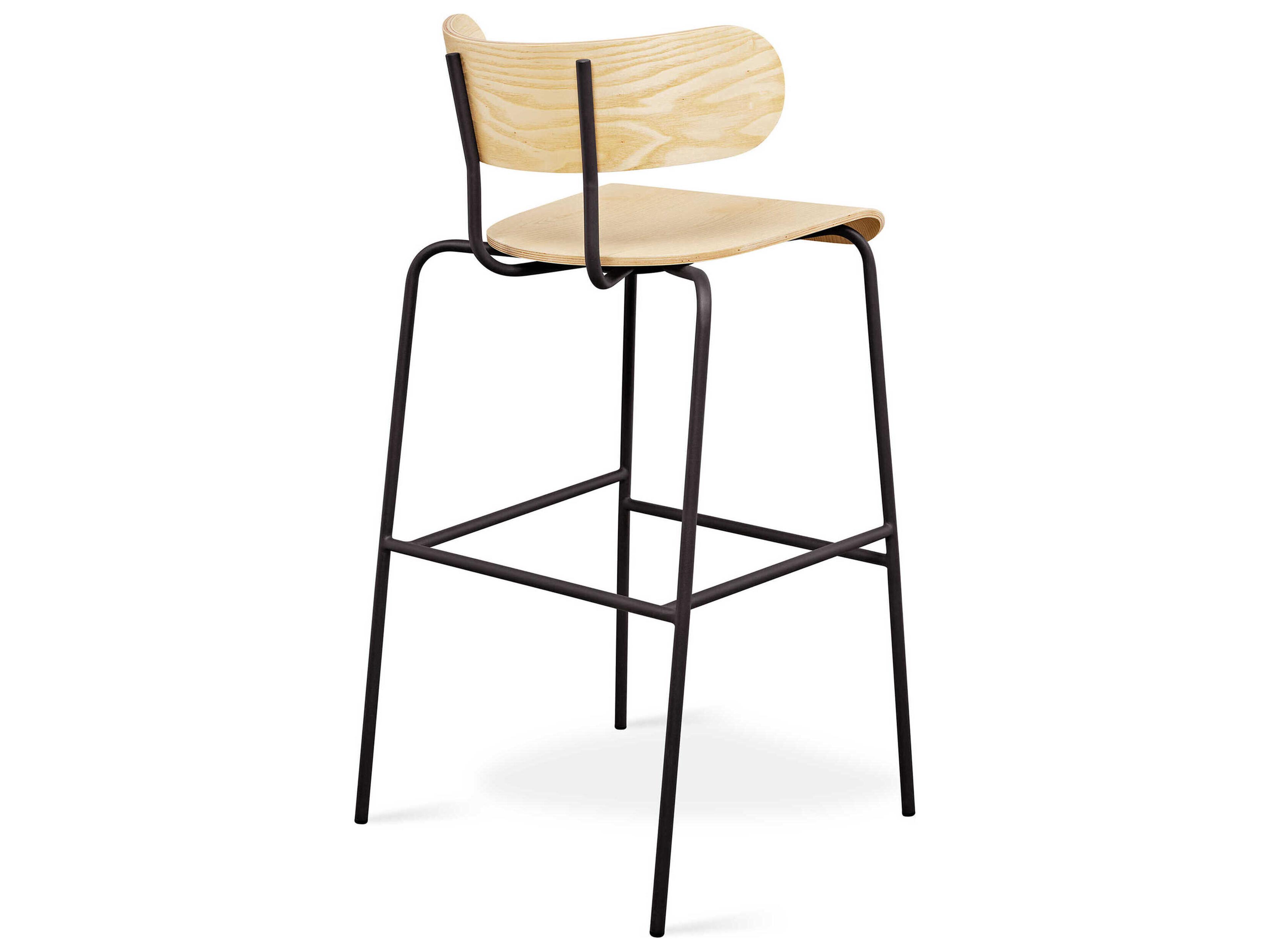 Gus* Modern Bantam Black Powder Coat Ash Blonde Plywood Bar Stool