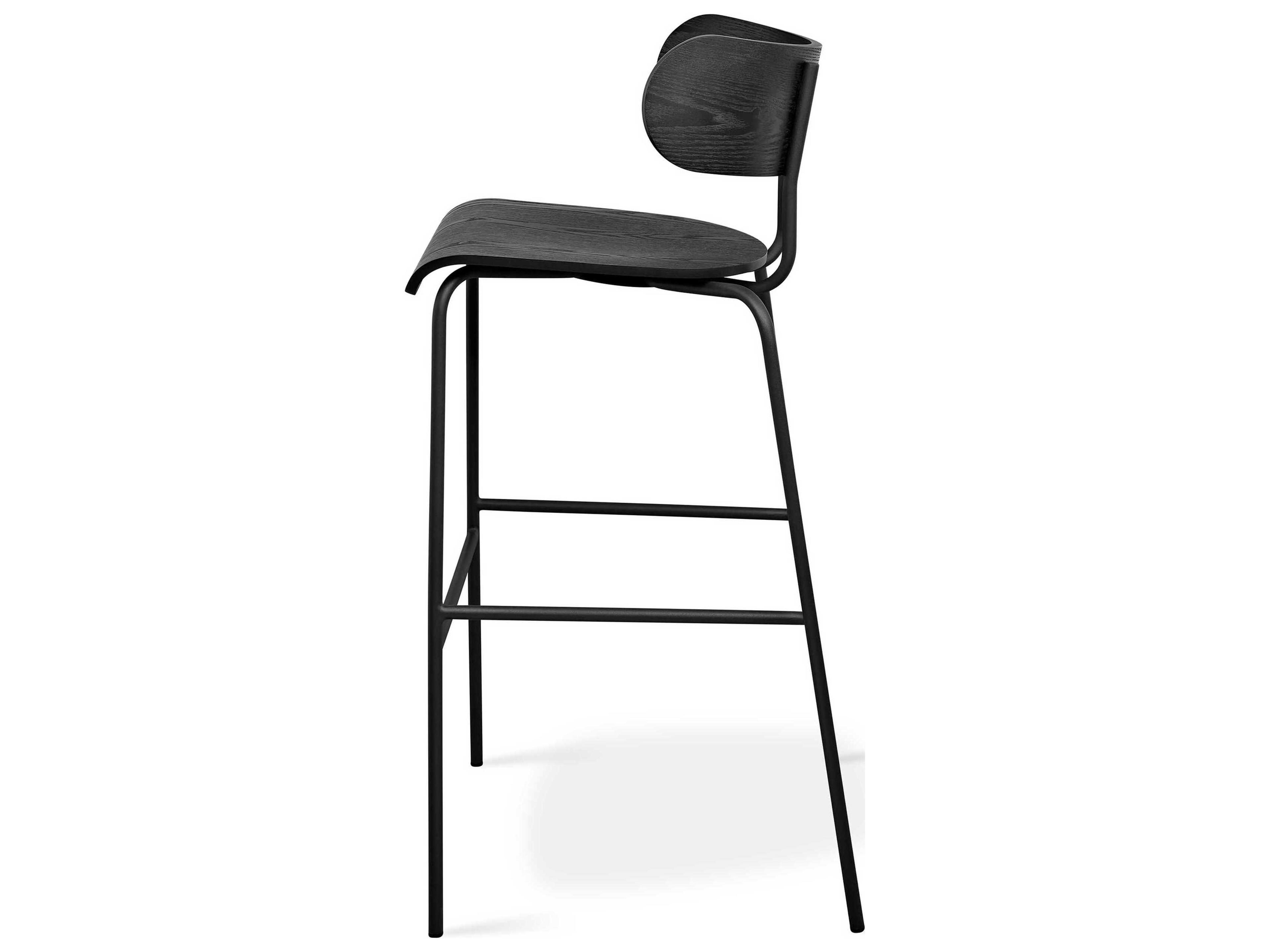 Gus* Modern Bantam Black Powder Coat Ash Plywood Bar Stool