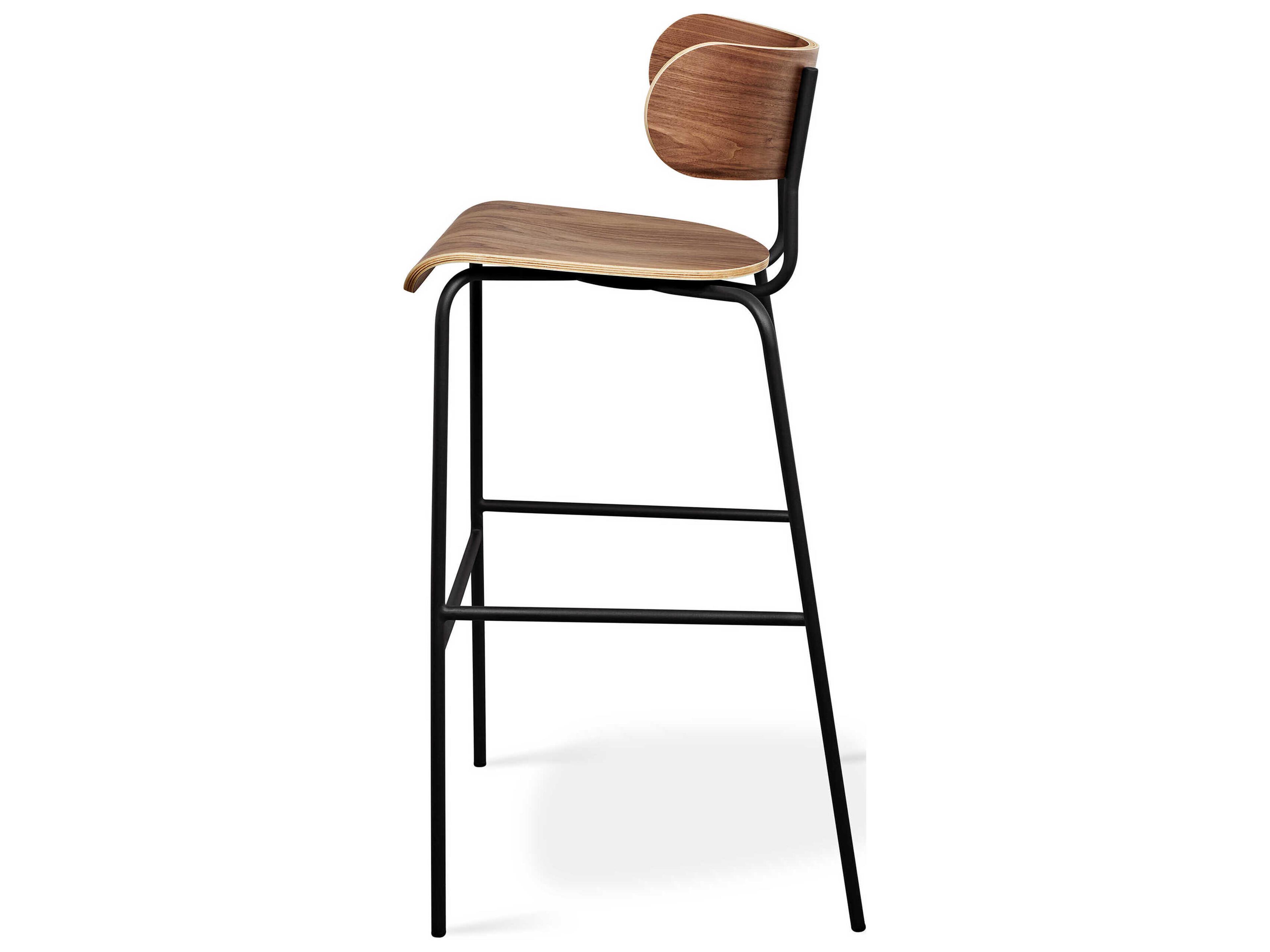 Gus* Modern Bantam Black Powder Coat Walnut Plywood Bar Stool