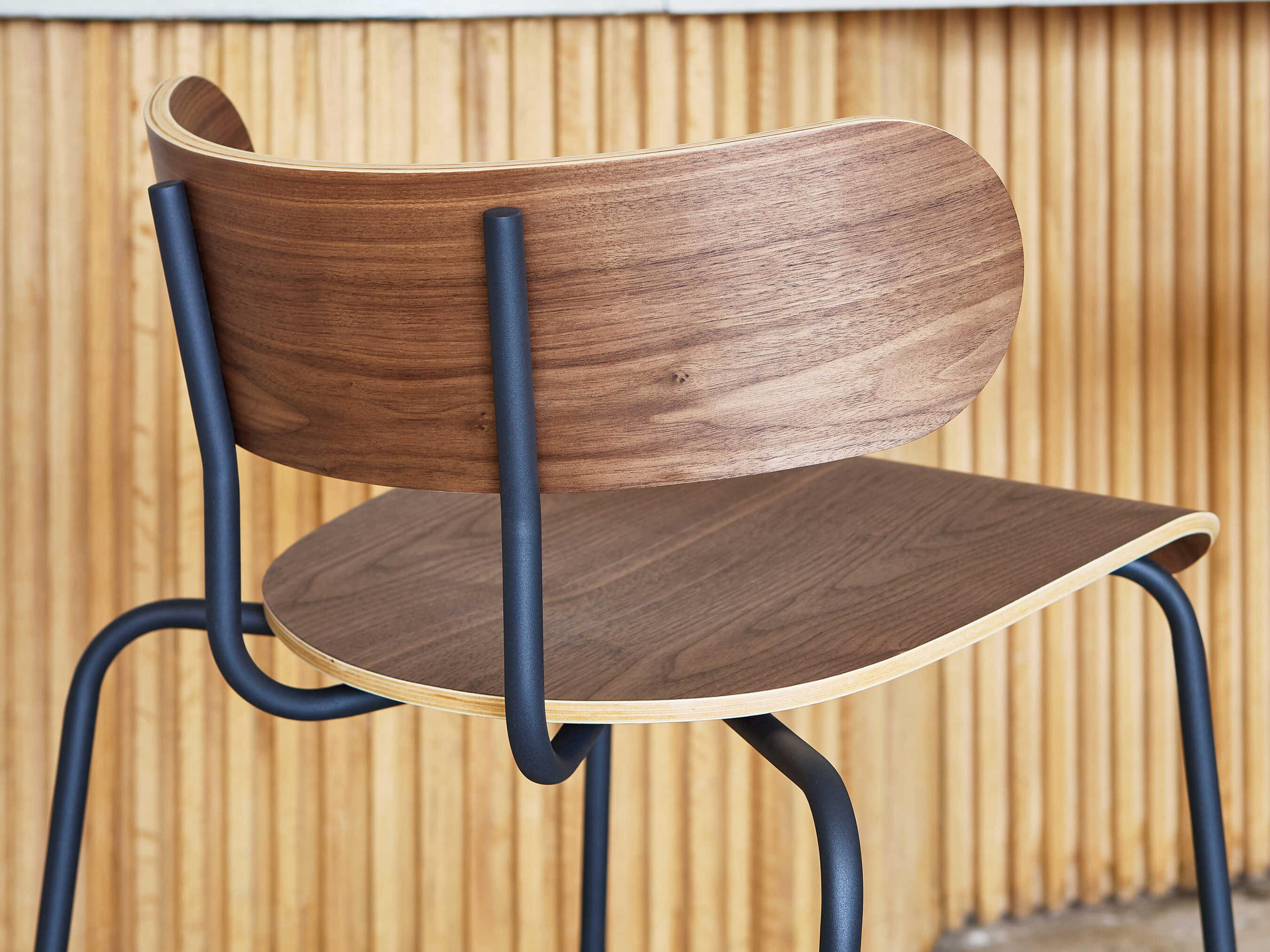 Gus* Modern Bantam Black Powder Coat Walnut Plywood Bar Stool