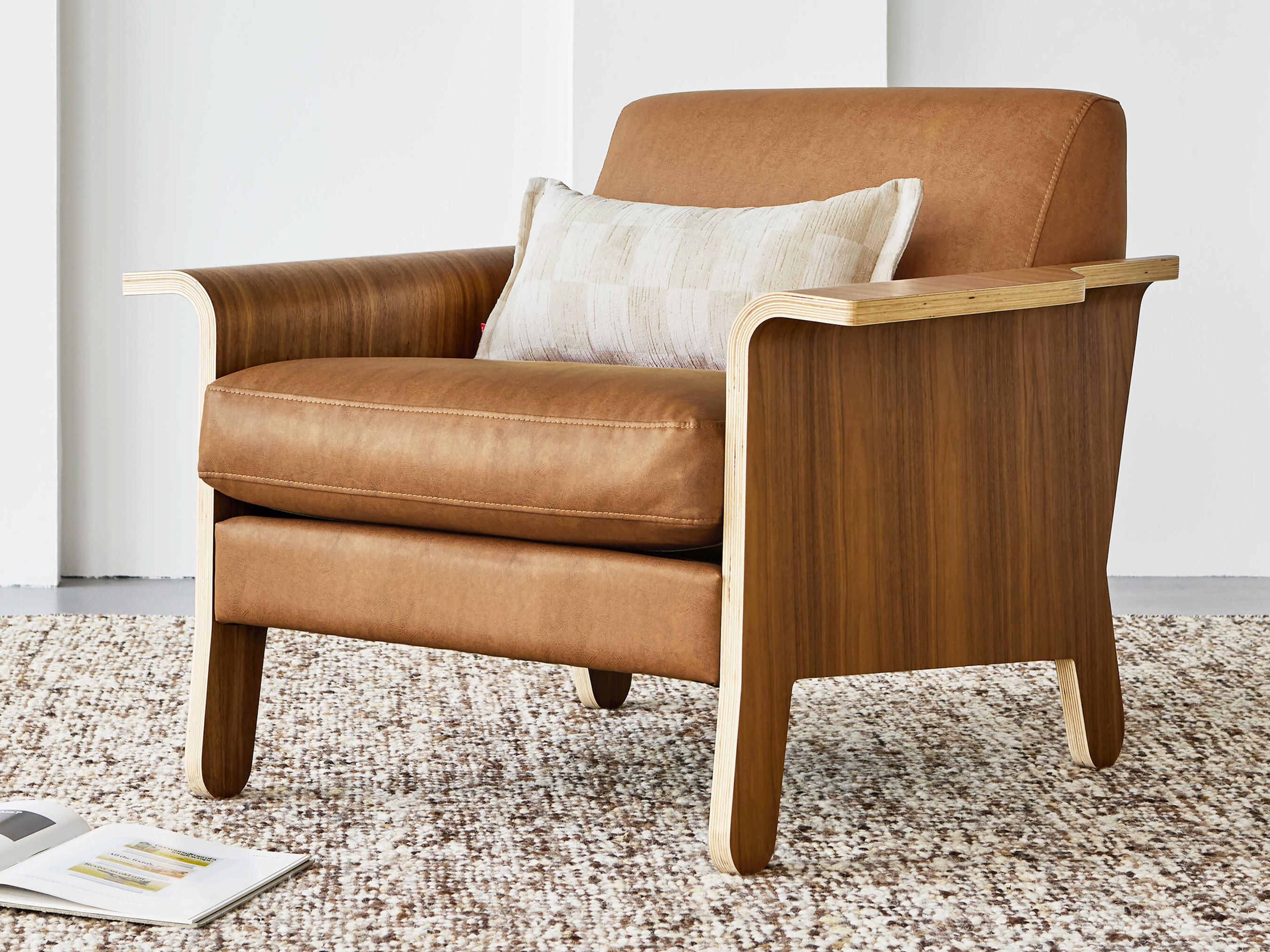 Gus* Modern Lodge Vegan Appleskin Cognac Brown Leather Accent Chair