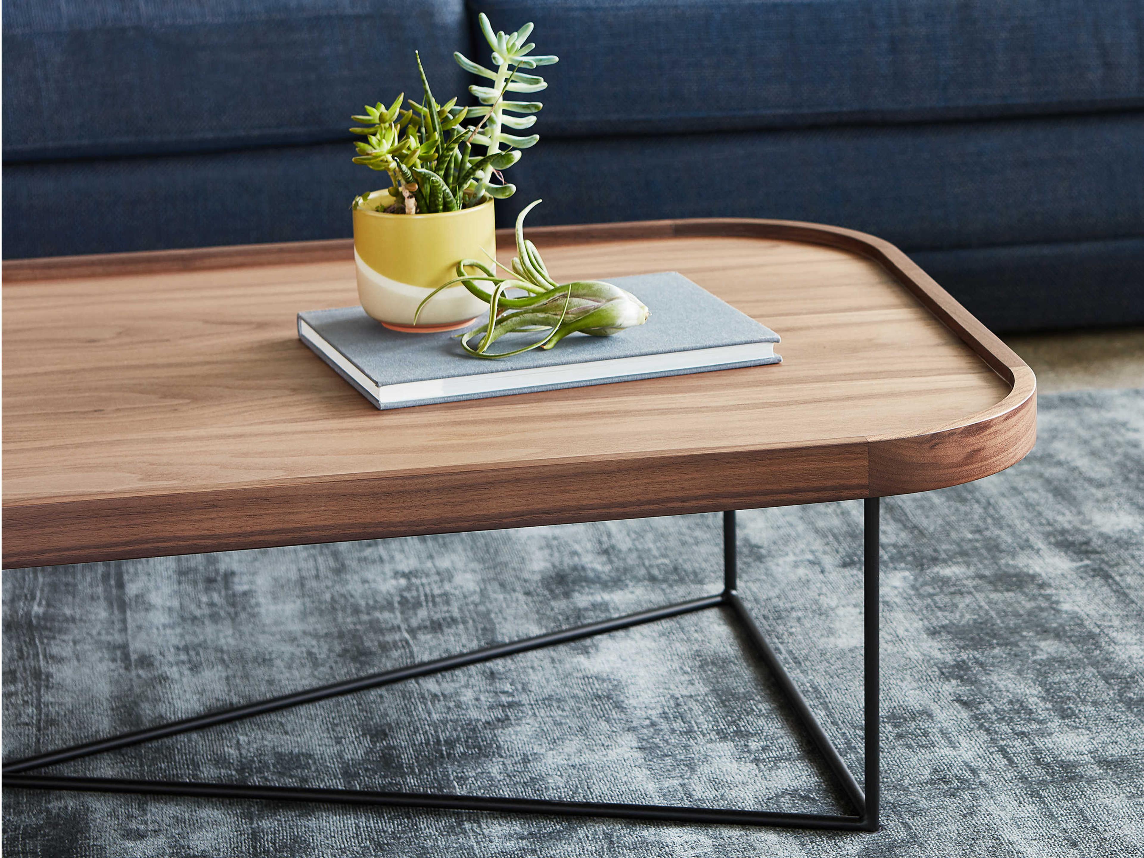 Gus* Modern Porter Rectangular Wood Walnut Black Coffee Table