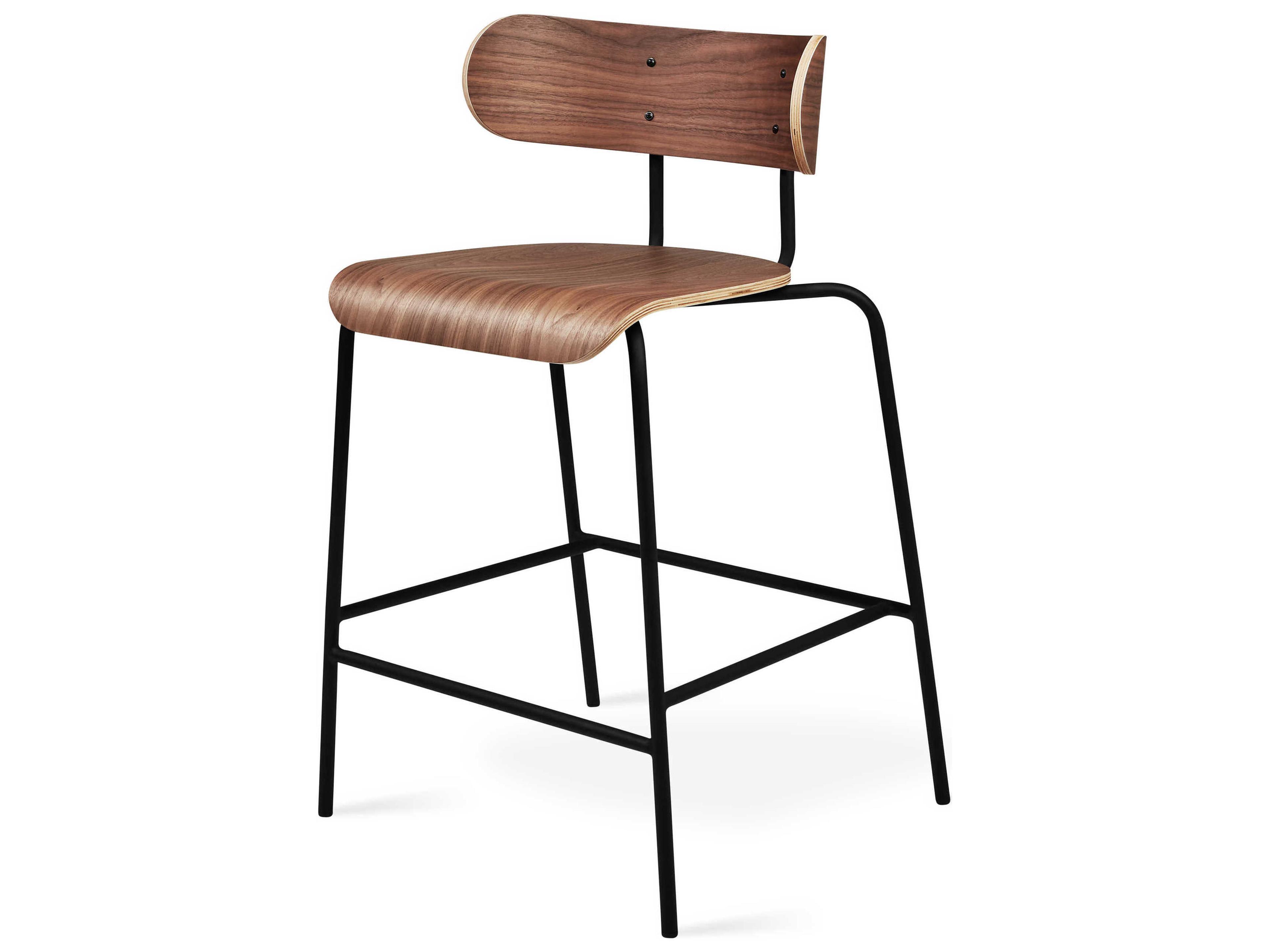 Bantam Walnut Wood Black Counter Stool