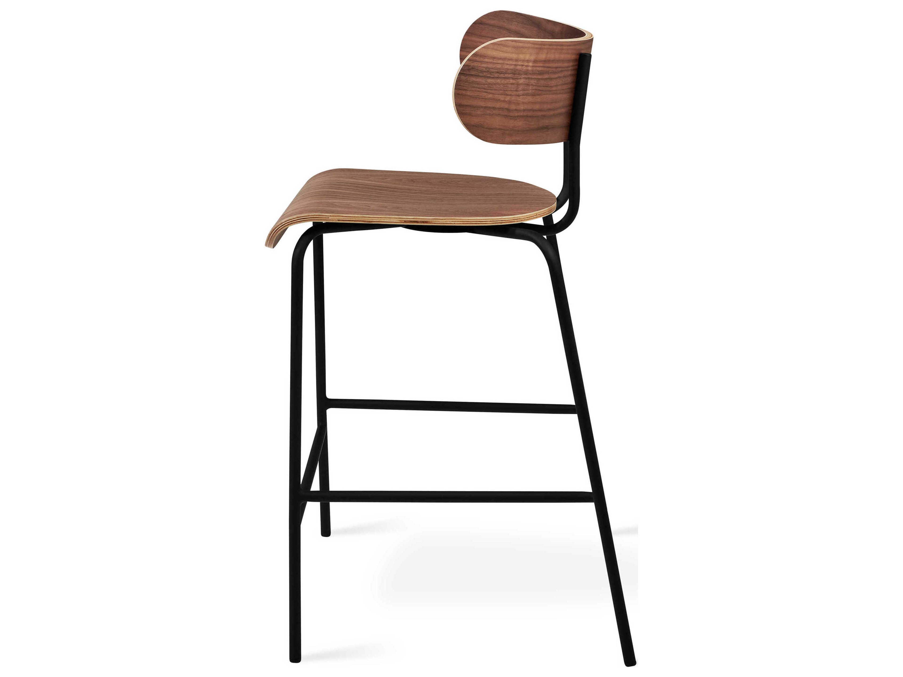 Gus* Modern Bantam Walnut Wood Black Counter Stool
