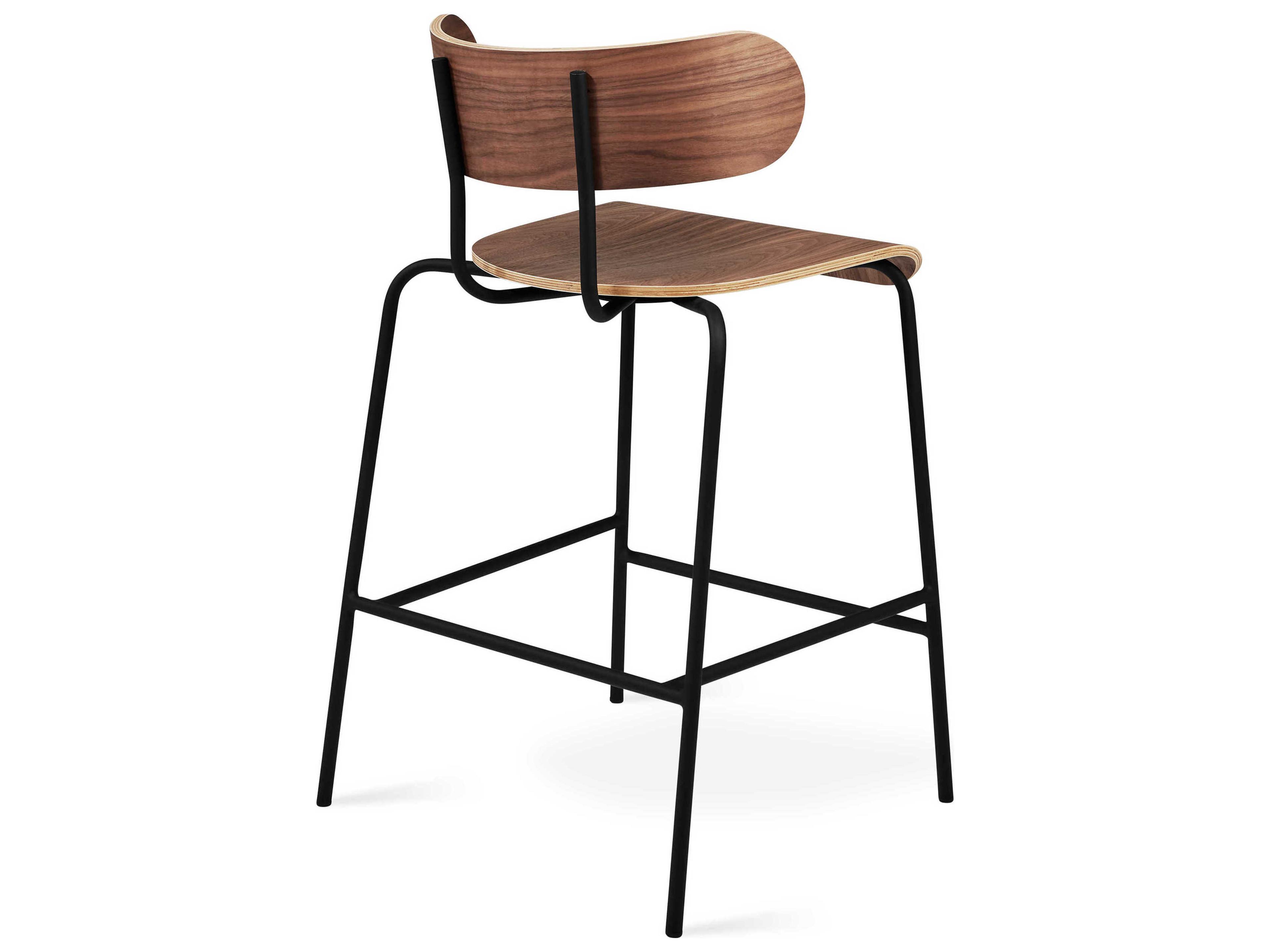 Gus* Modern Bantam Walnut Wood Black Counter Stool