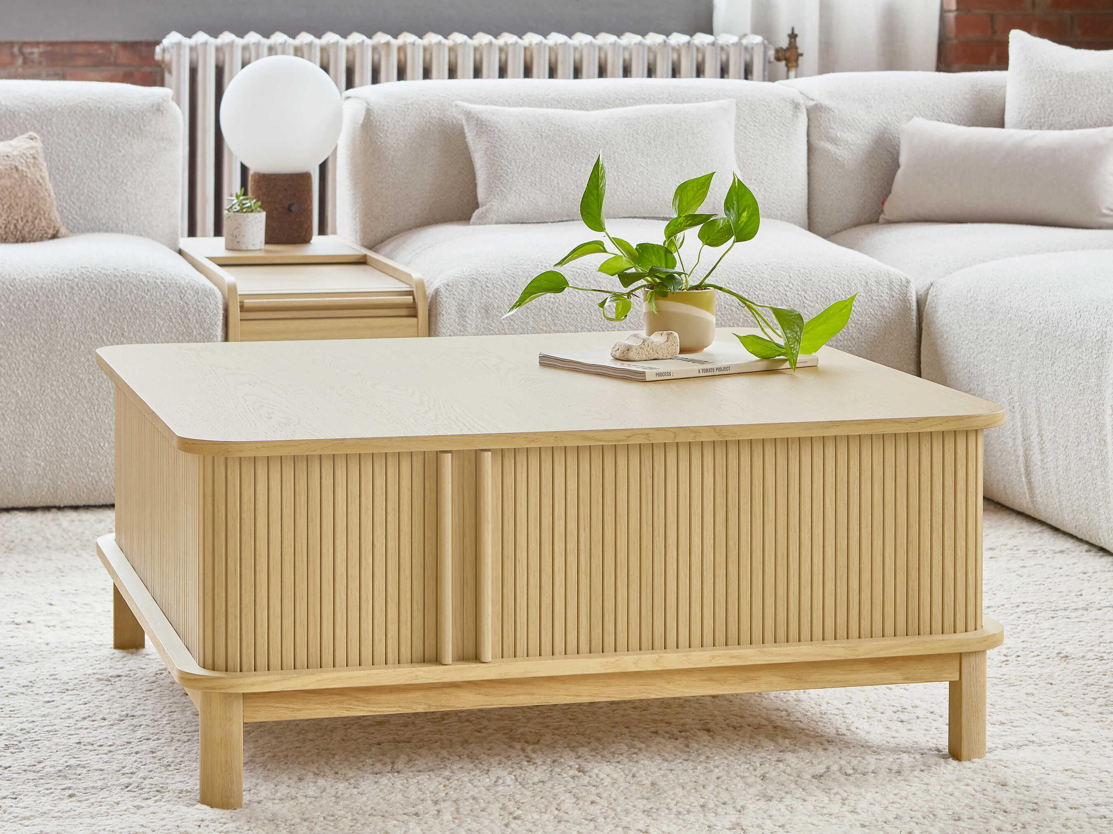 Gus* Modern Ledger Square Wood Vintage Oak Coffee Table