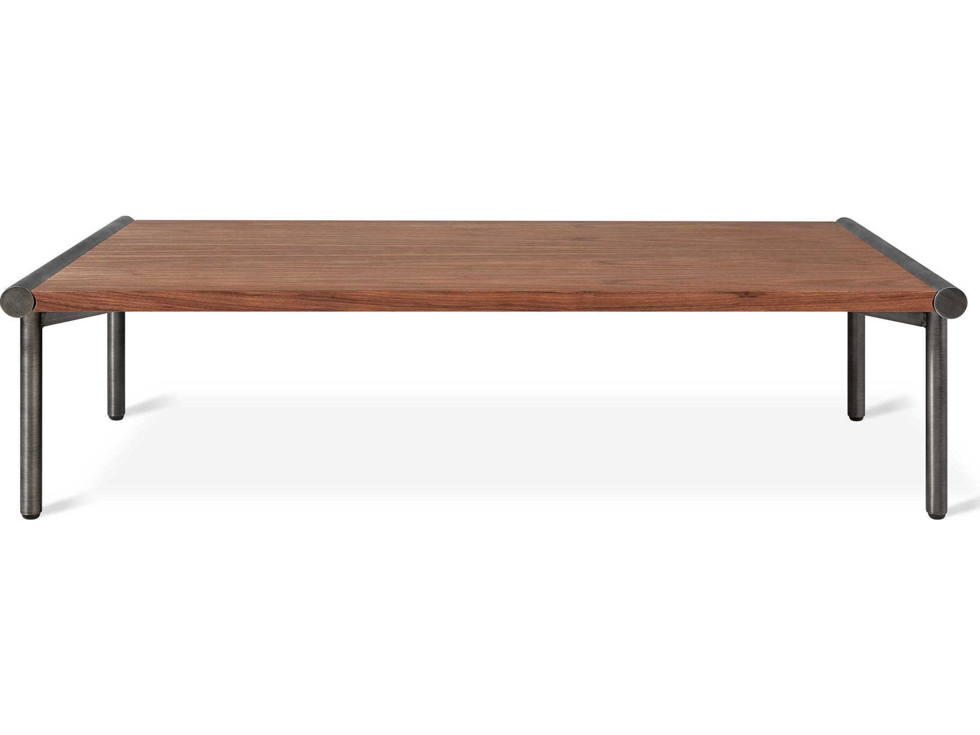 Gus* Modern Manifold Rectangular Wood Walnut Pewter Coffee Table
