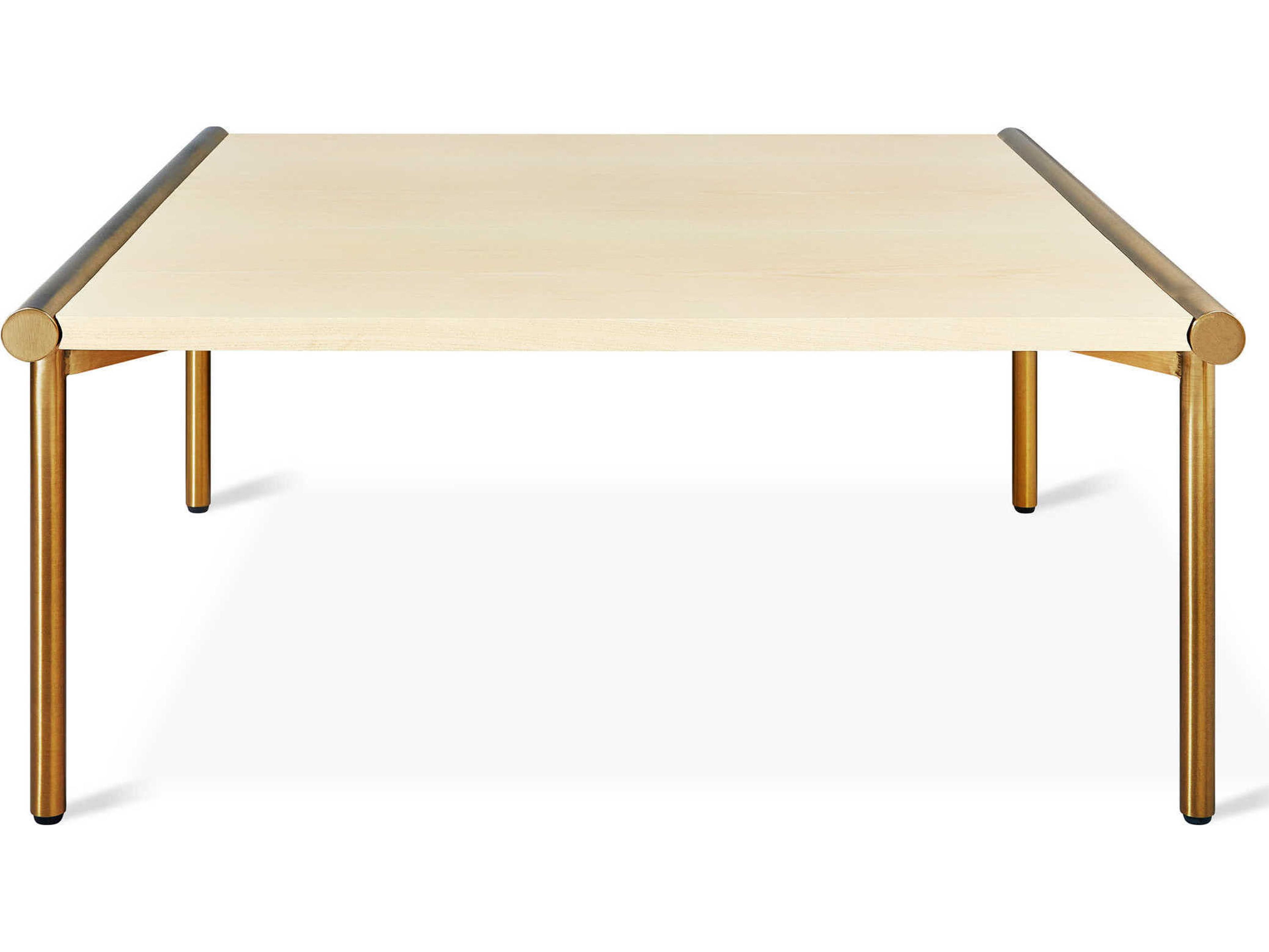 Gus* Modern Manifold Square Wood Blonde Ash Brass Coffee Table