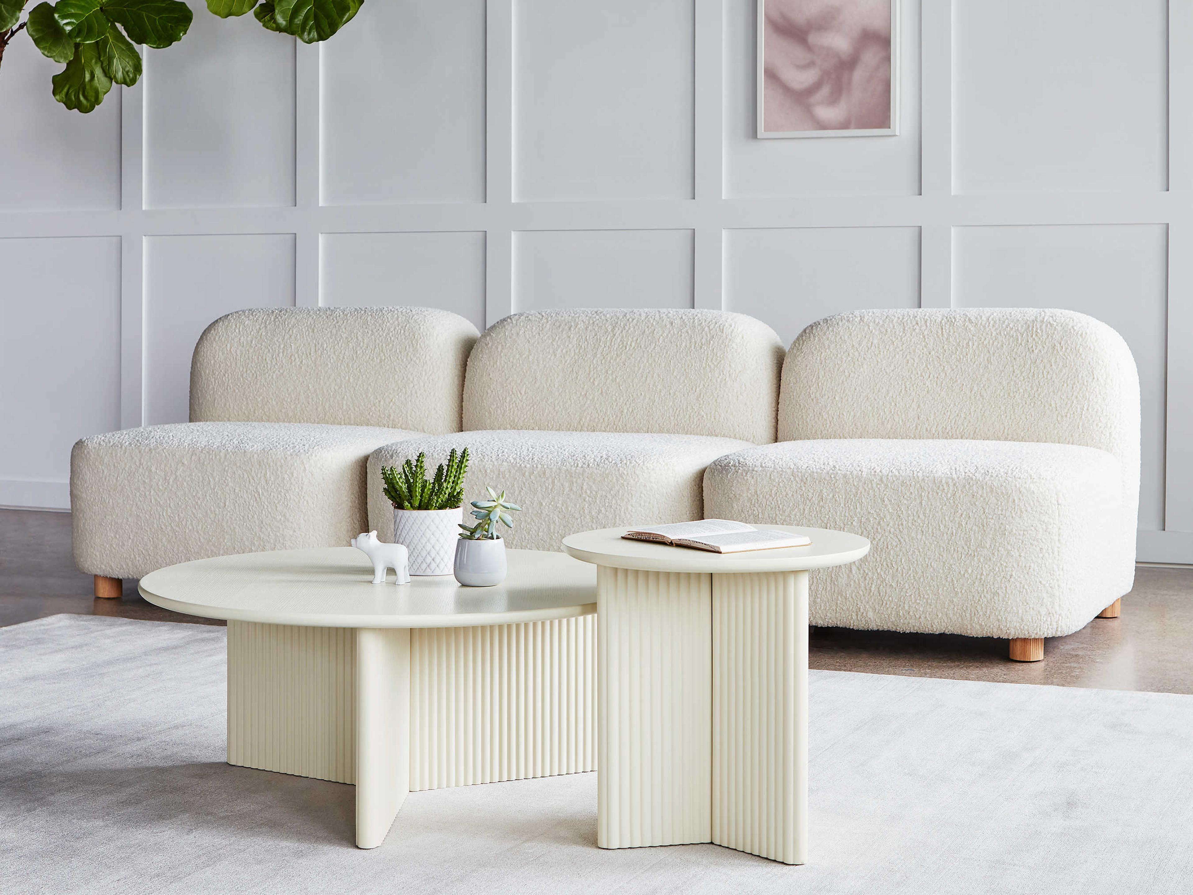 Gus* Modern Odeon Round Wood Pearl Coffee Table