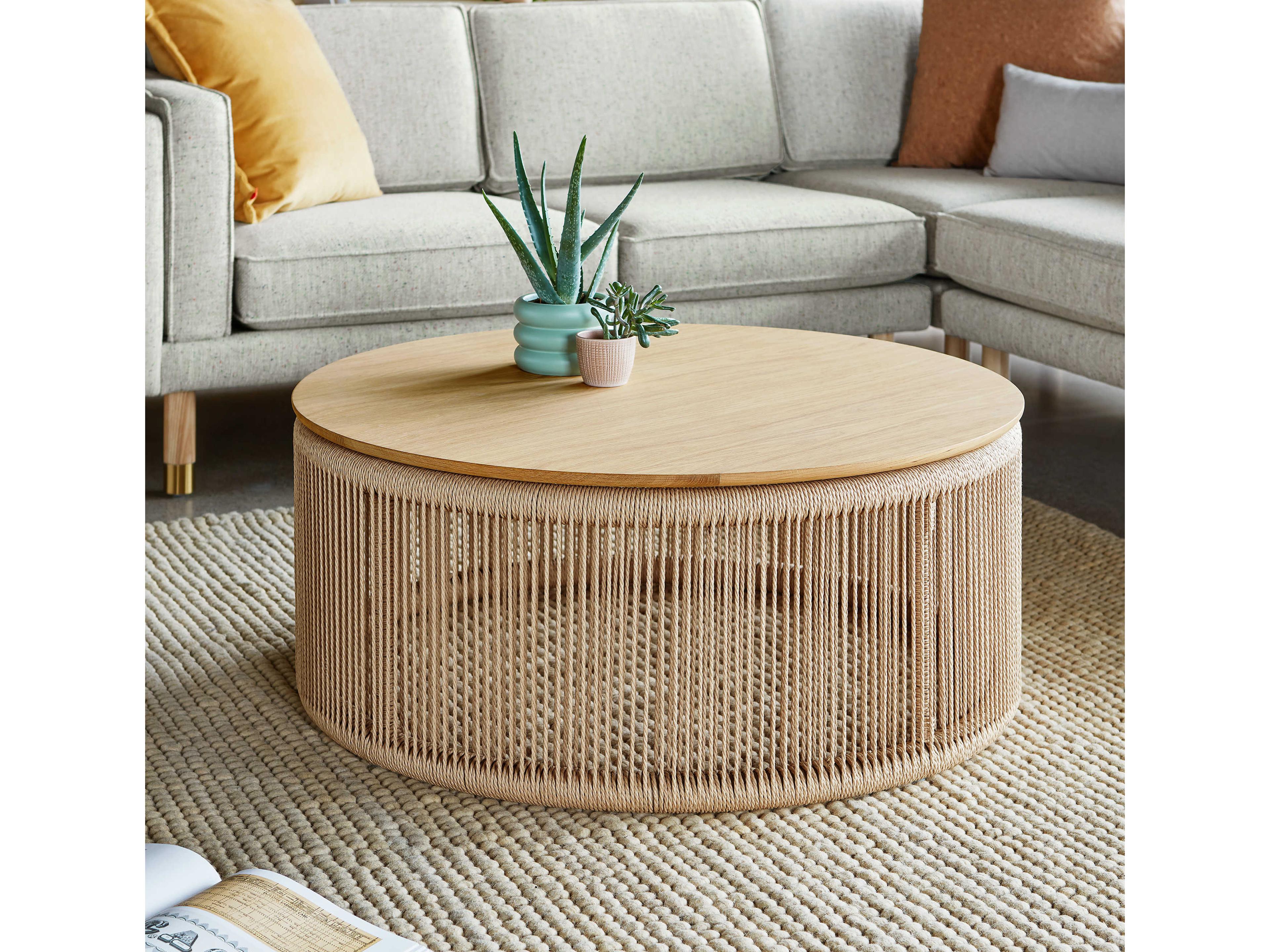 Gus* Modern Palma Round Wood White Oak Coffee Table