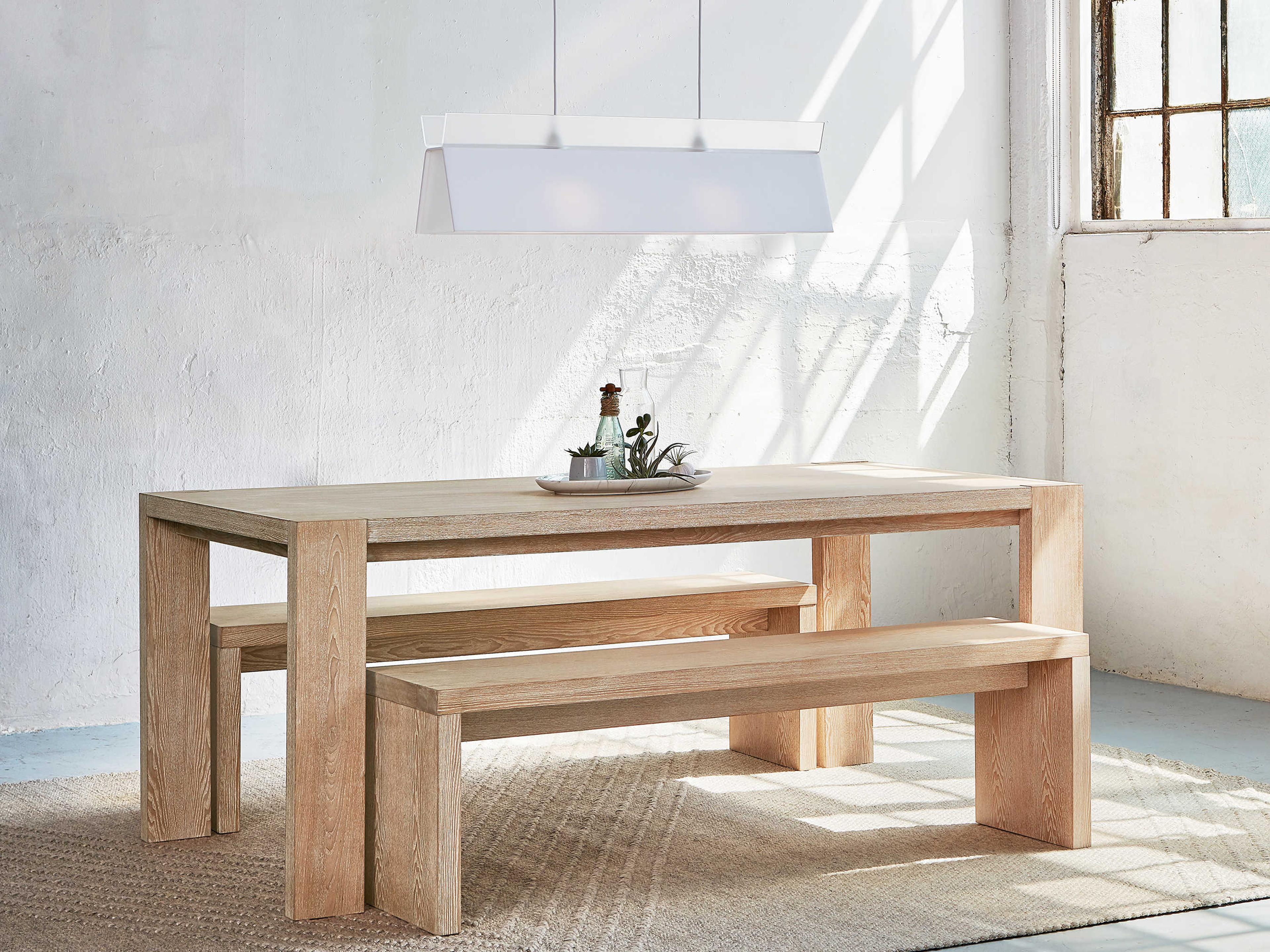 Gus* Modern Plank White Wash Beige Accent Bench