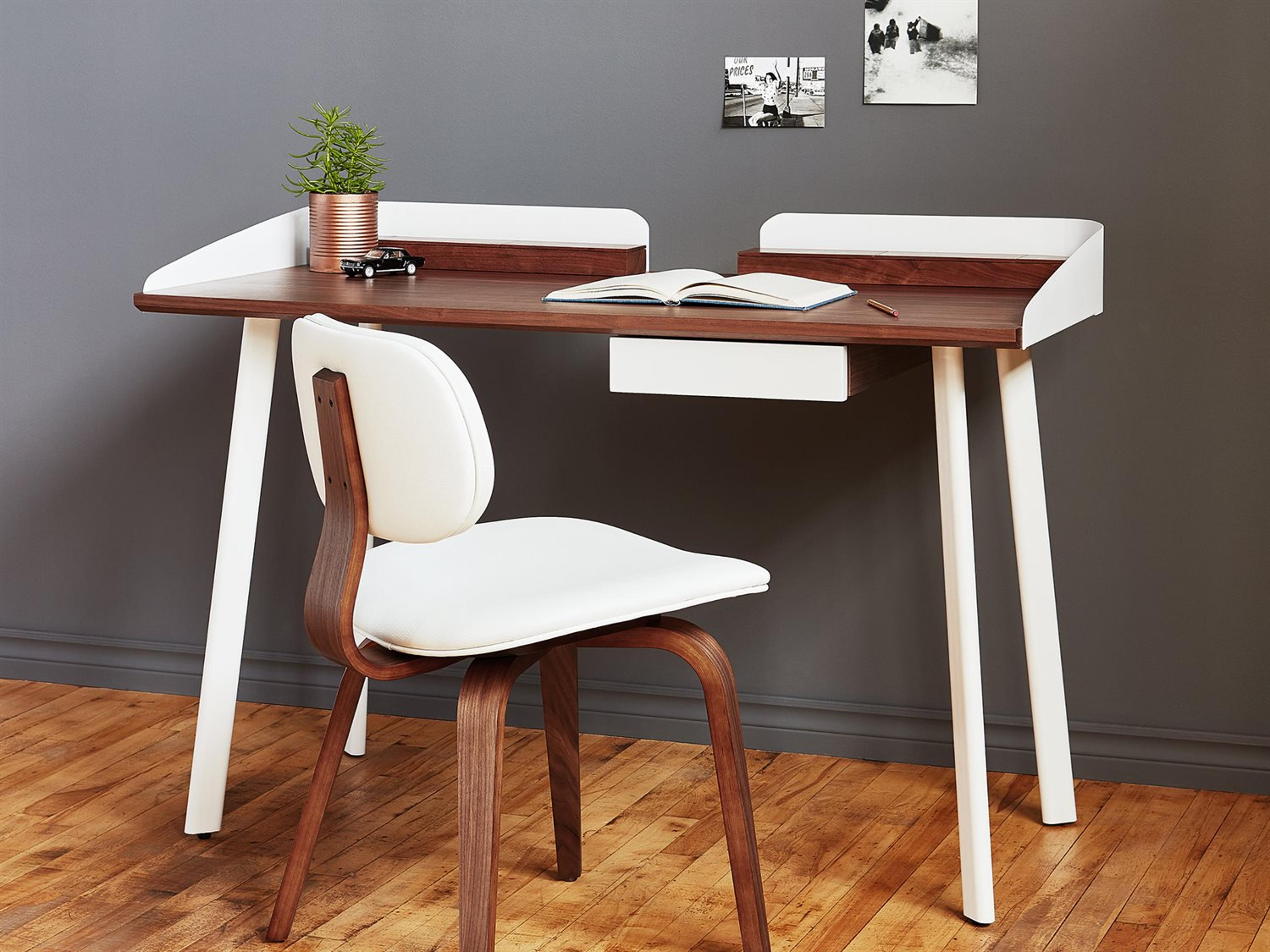 Gus* Modern Gander Walnut White Brown Wood Computer Desk