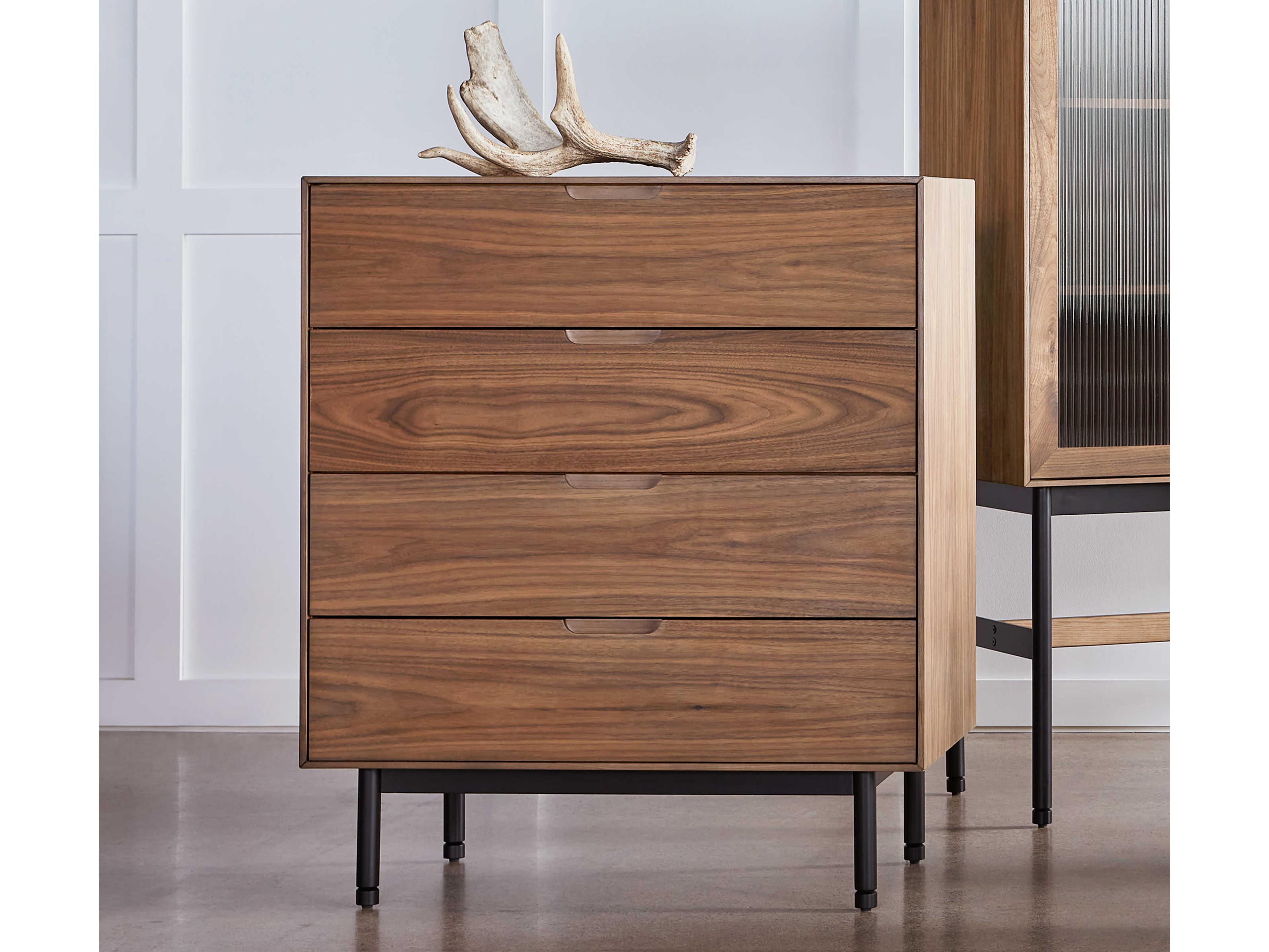 Gus* Modern Munro 4-Drawers Brown Walnut Wood Dresser